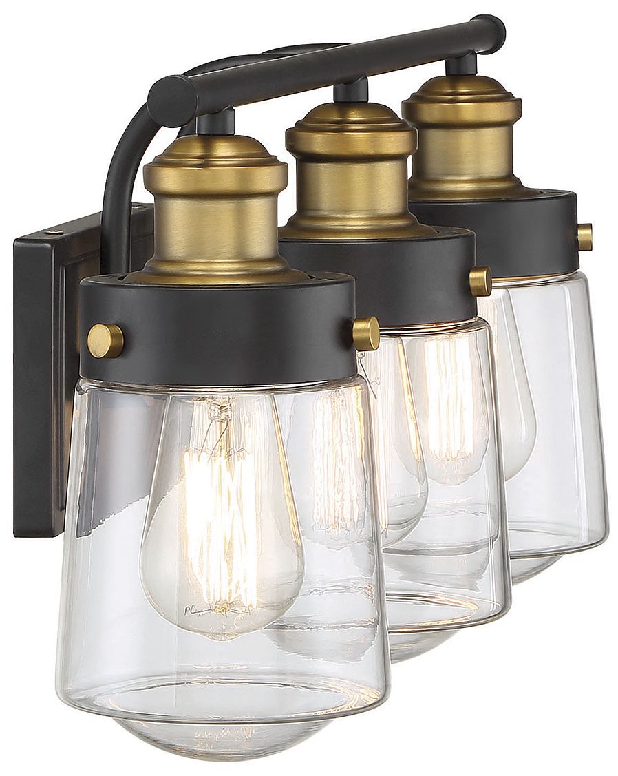 Image 5 Macauley 3-Light Bathroom Vanity Light in Vintage Black with Warm Brass more views