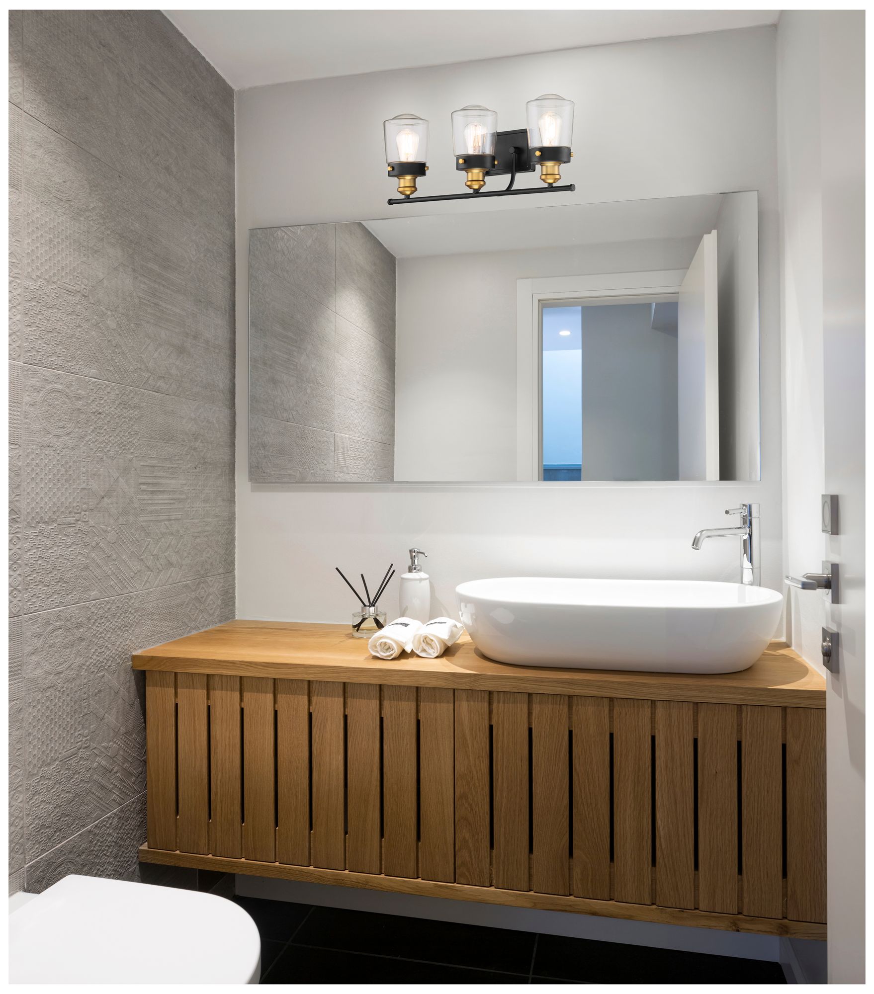 Image 7 Macauley 3-Light Bathroom Vanity Light in Vintage Black with Warm Brass more views