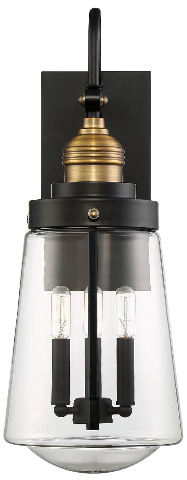 Image 2 Macauley 3-Light Outdoor Wall Lantern in Vintage Black with Warm Brass more views