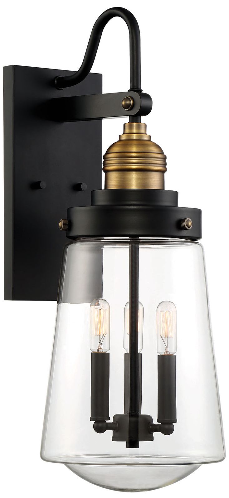 Image 3 Macauley 3-Light Outdoor Wall Lantern in Vintage Black with Warm Brass more views