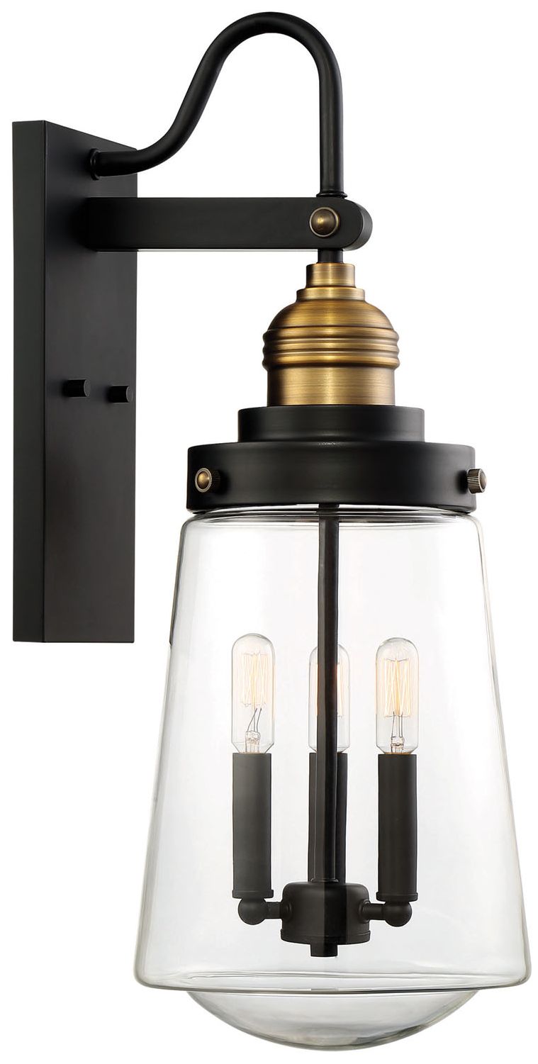 Image 4 Macauley 3-Light Outdoor Wall Lantern in Vintage Black with Warm Brass more views