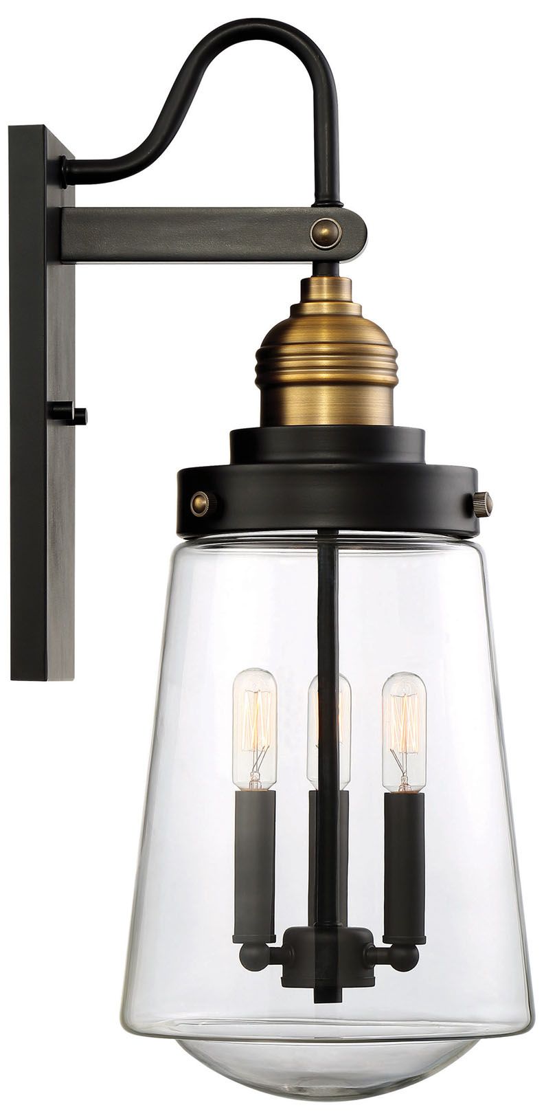 Image 5 Macauley 3-Light Outdoor Wall Lantern in Vintage Black with Warm Brass more views