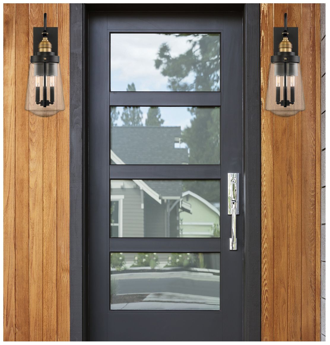 Image 6 Macauley 3-Light Outdoor Wall Lantern in Vintage Black with Warm Brass more views