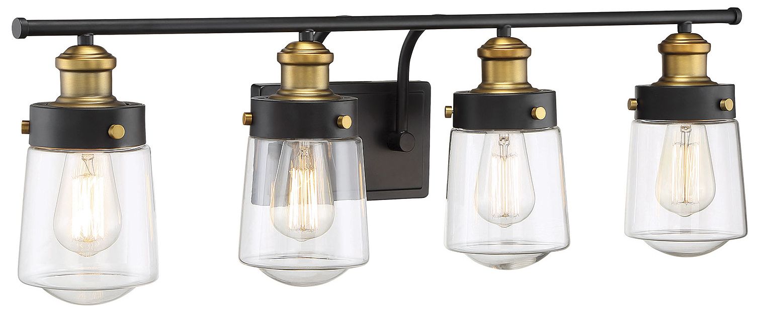 Image 3 Macauley 4-Light Bathroom Vanity Light in Vintage Black with Warm Brass more views