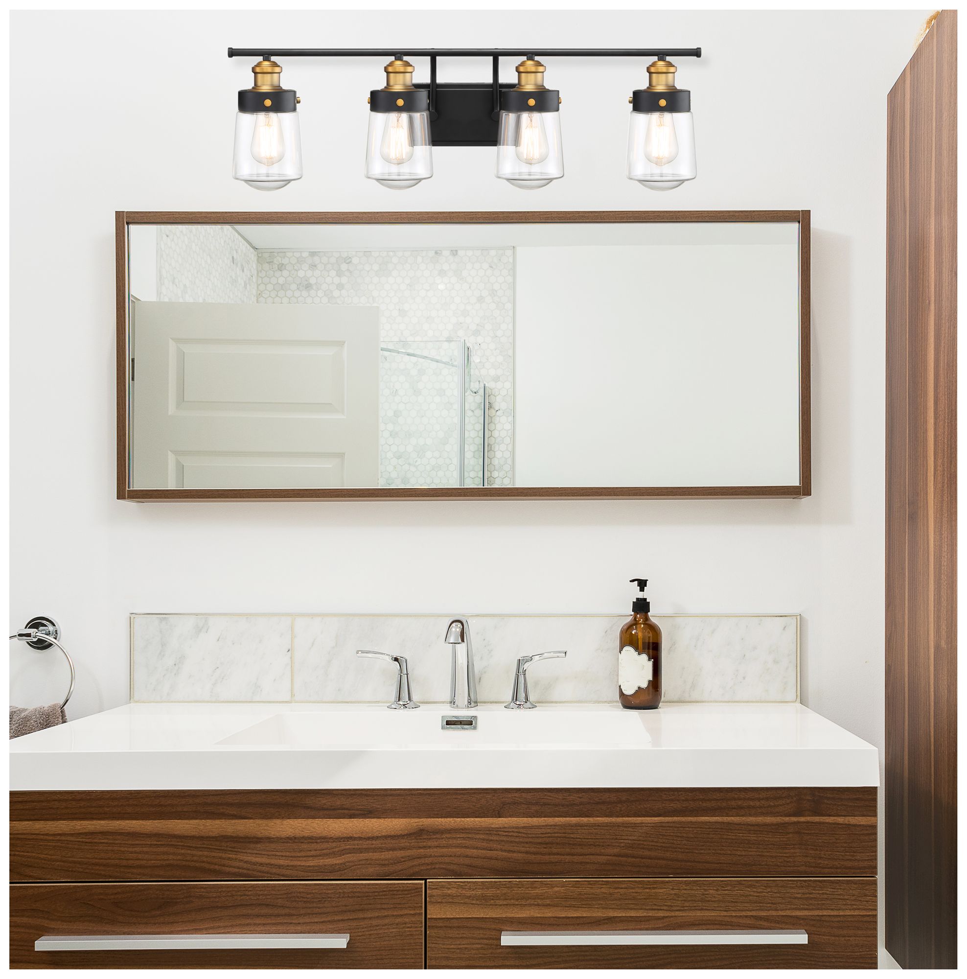 Image 5 Macauley 4-Light Bathroom Vanity Light in Vintage Black with Warm Brass more views