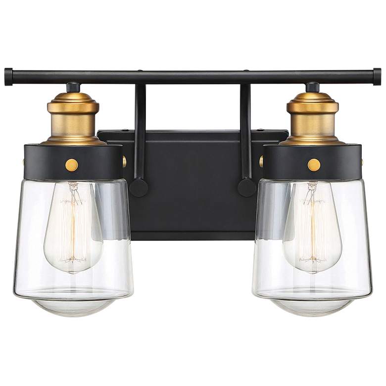 Image 1 Macauley 9 3/4"H Black and Warm Brass 2-Light Wall Sconce