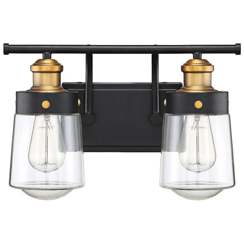 Image 3 Macauley 9 3/4"H Black and Warm Brass 2-Light Wall Sconce more views