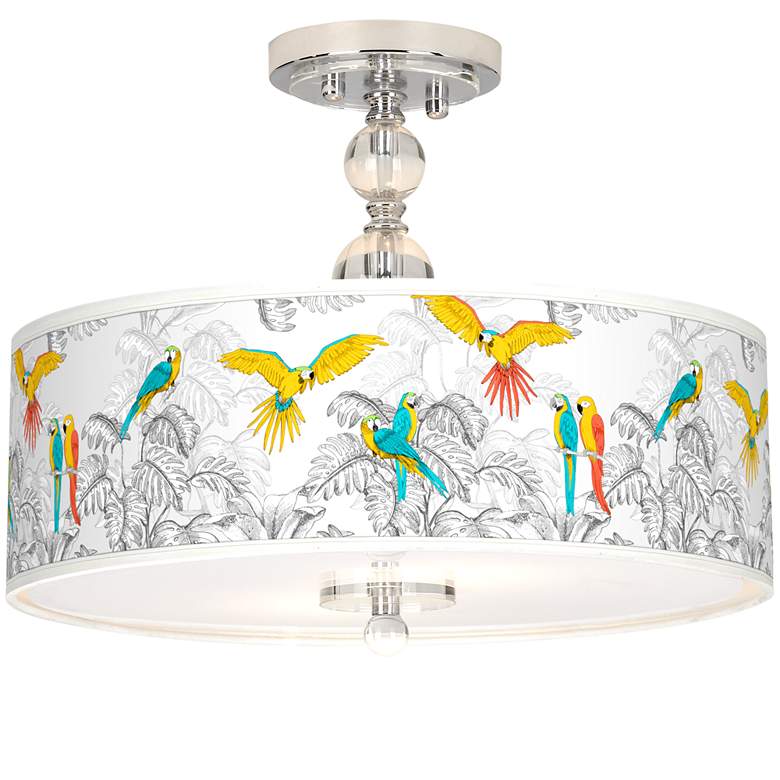 Image 1 Macaw Jungle Giclee 16 inch Wide Semi-Flush Ceiling Light