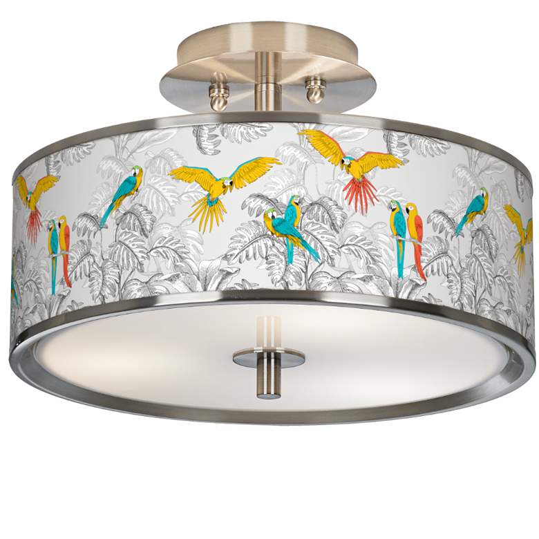 Image 1 Macaw Jungle Giclee Glow 14" Wide Ceiling Light