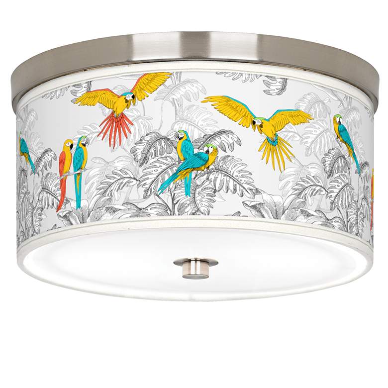 Image 1 Macaw Jungle Giclee Nickel 10 1/4 inch Wide Ceiling Light