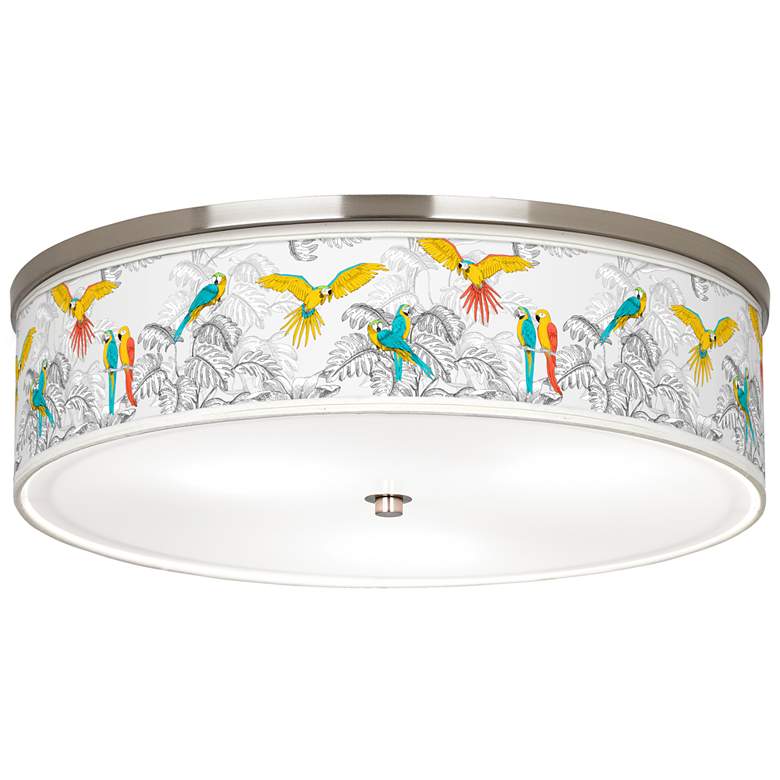 Image 1 Macaw Jungle Giclee Nickel 20 1/4 inch Wide Ceiling Light