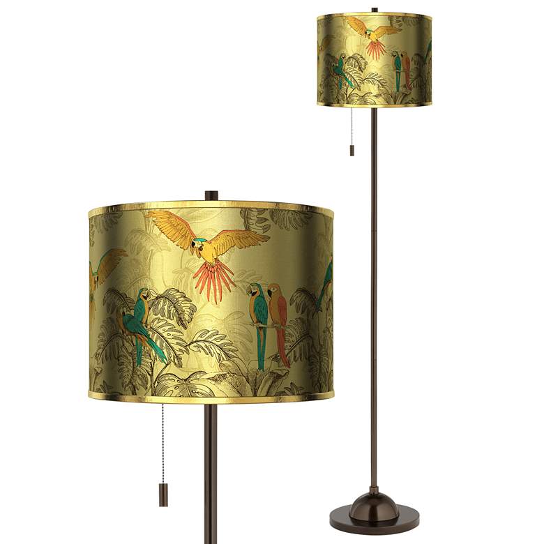 Macaw Jungle Gold Metallic Giclee Bronze Club Floor Lamp