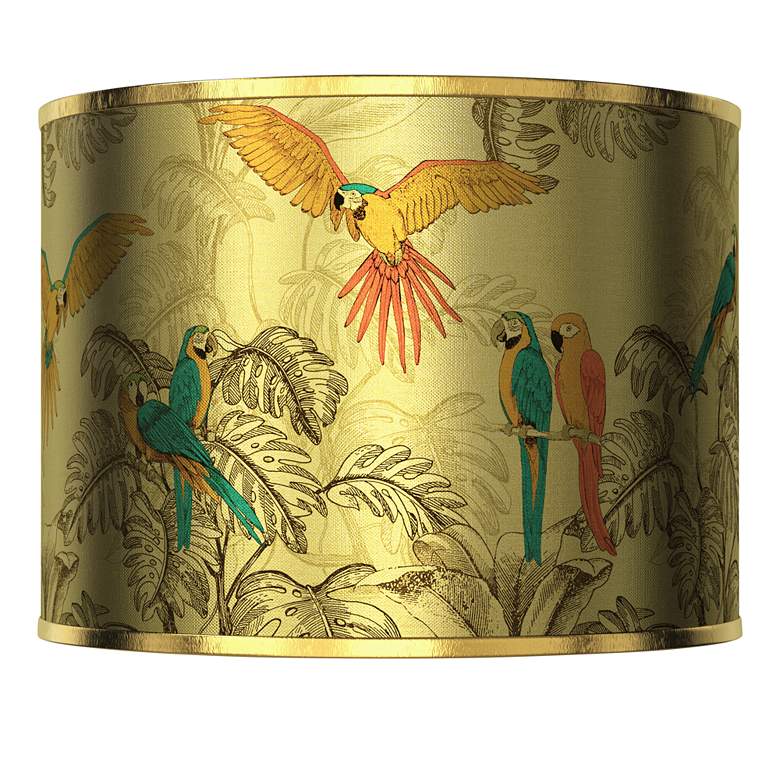 Image 1 Macaw Jungle Gold Metallic Lamp Shade 13.5x13.5x10 (Spider)