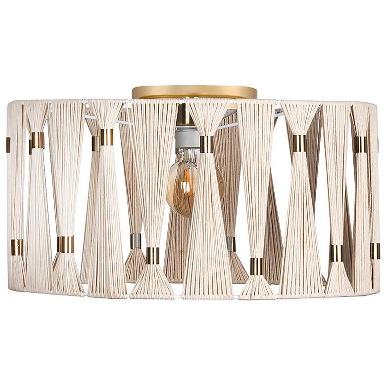 Image 1 Macclenny 15" Wide Brushed Brass Ceiling Light With Beige Shade