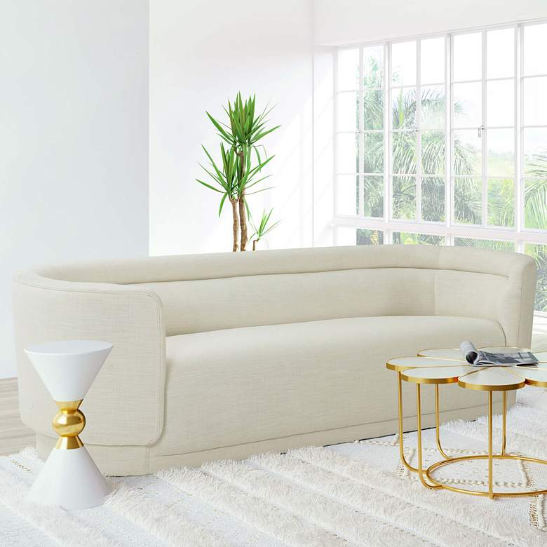 Image 1 Macie 92 1/2" Wide Cream Linen Channel Tufted Sofa