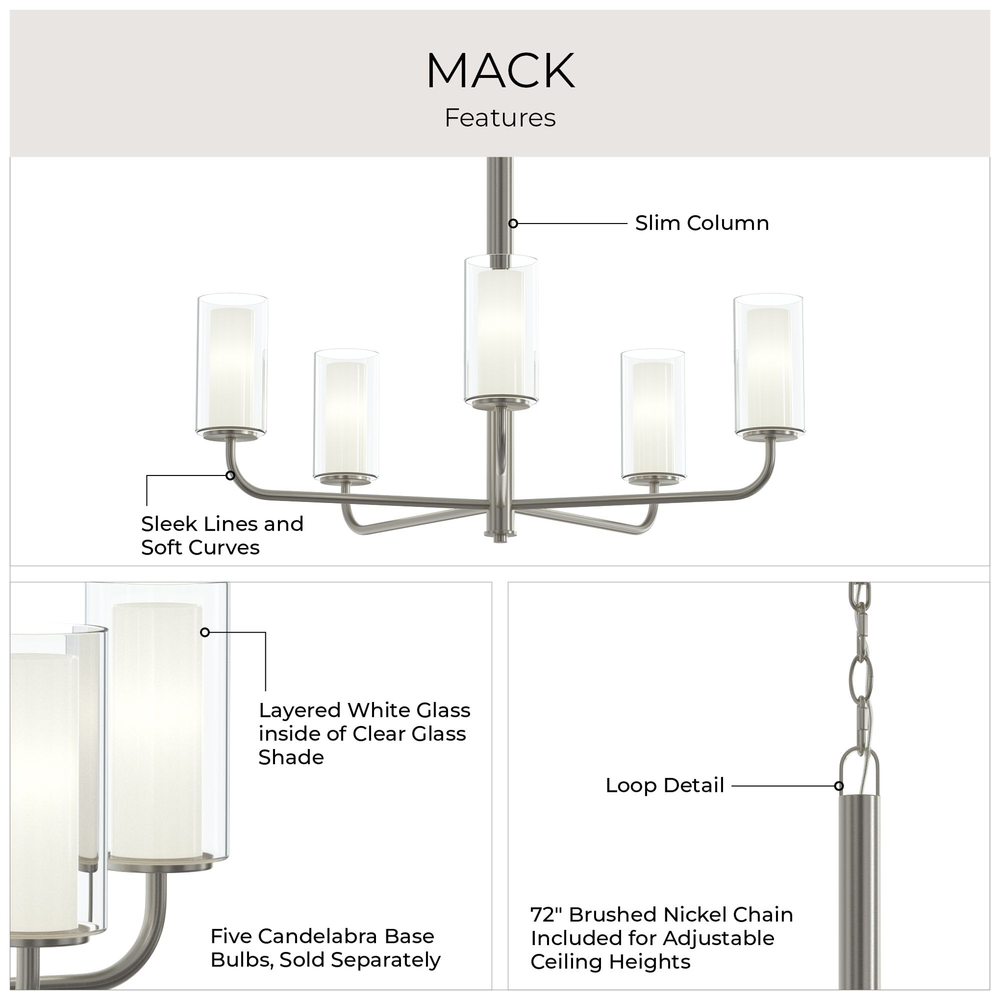 Mack Five-Light Chandelier with Layered Glass Shades
