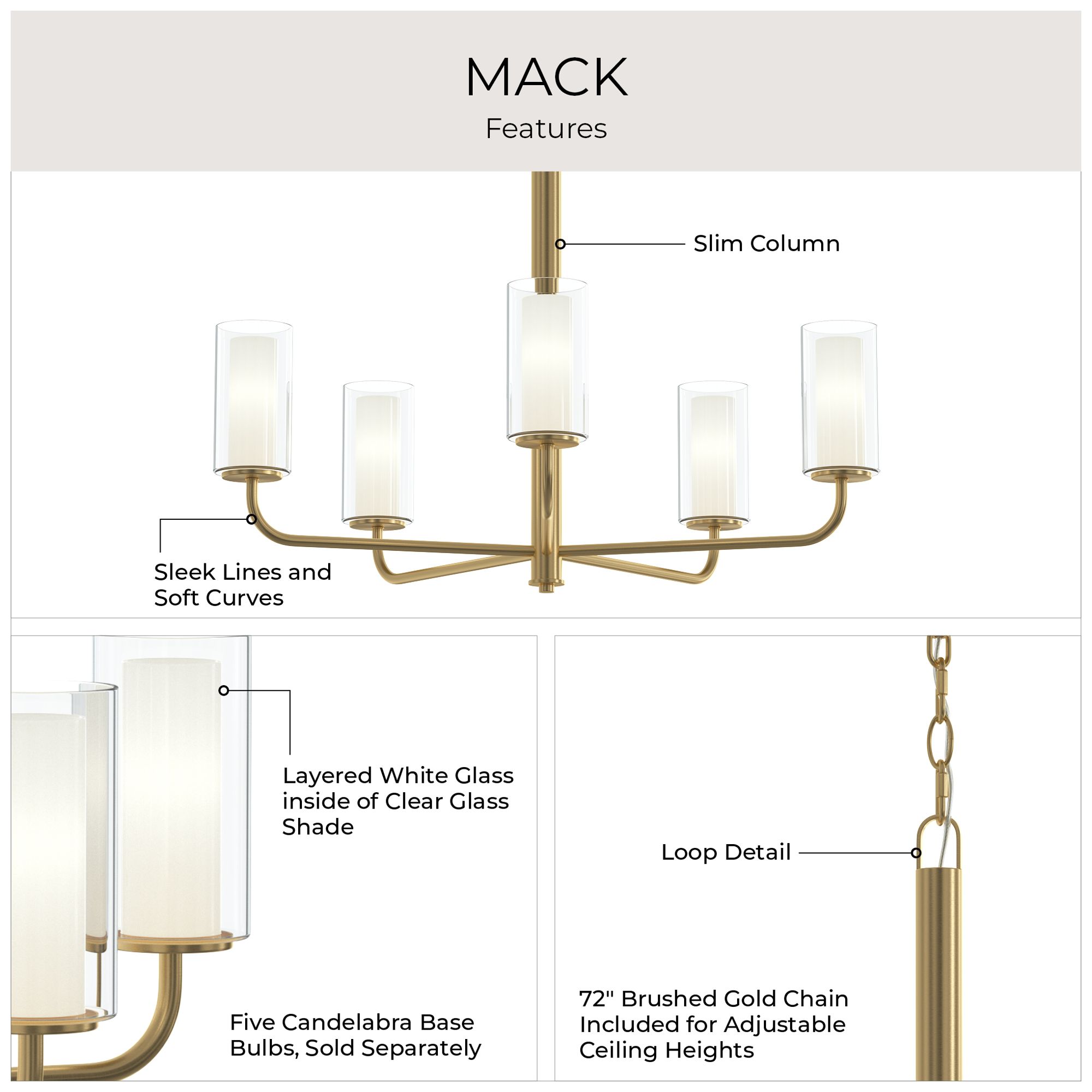 Mack Five-Light Chandelier with Layered Glass Shades