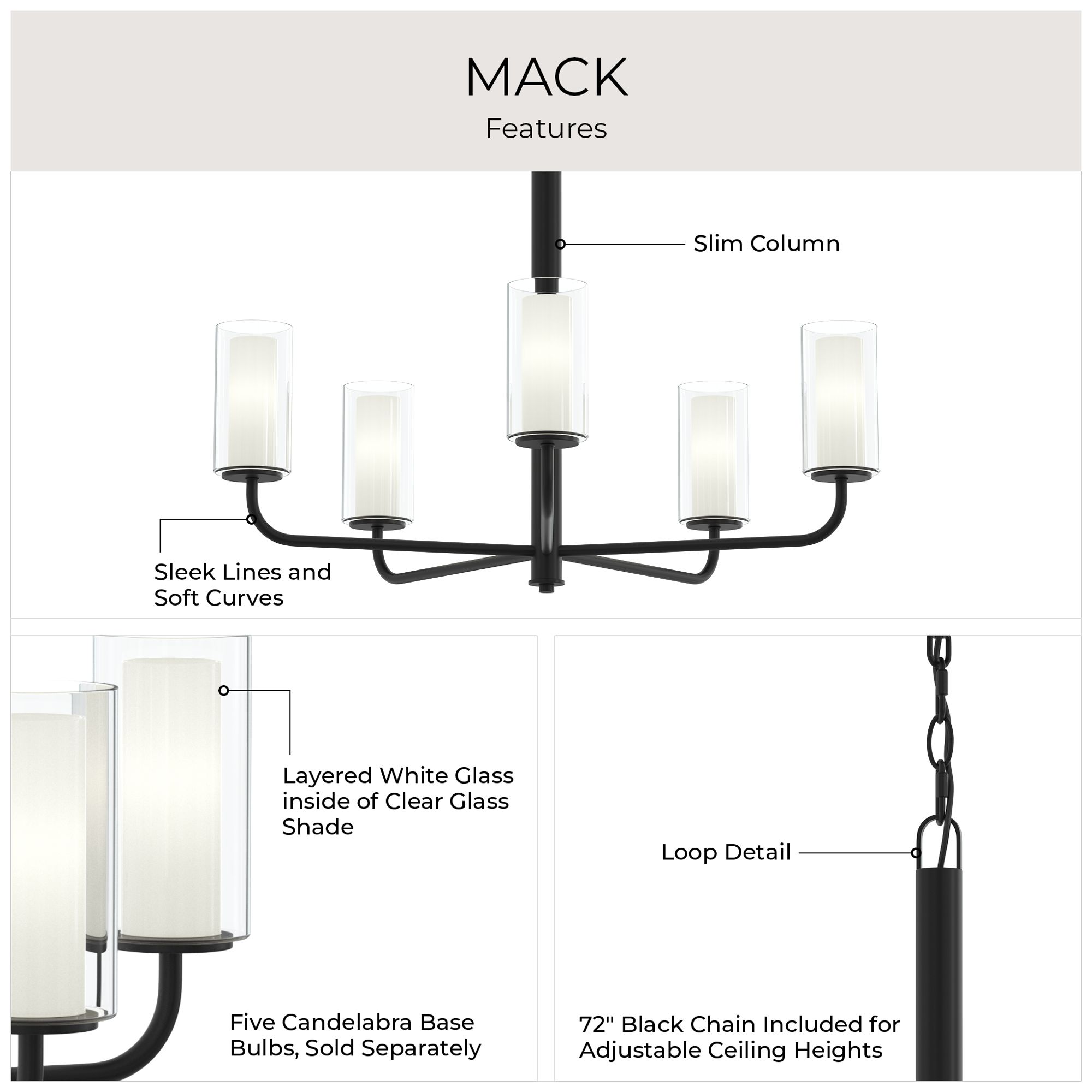 Mack Five-Light Chandelier with Layered Glass Shades
