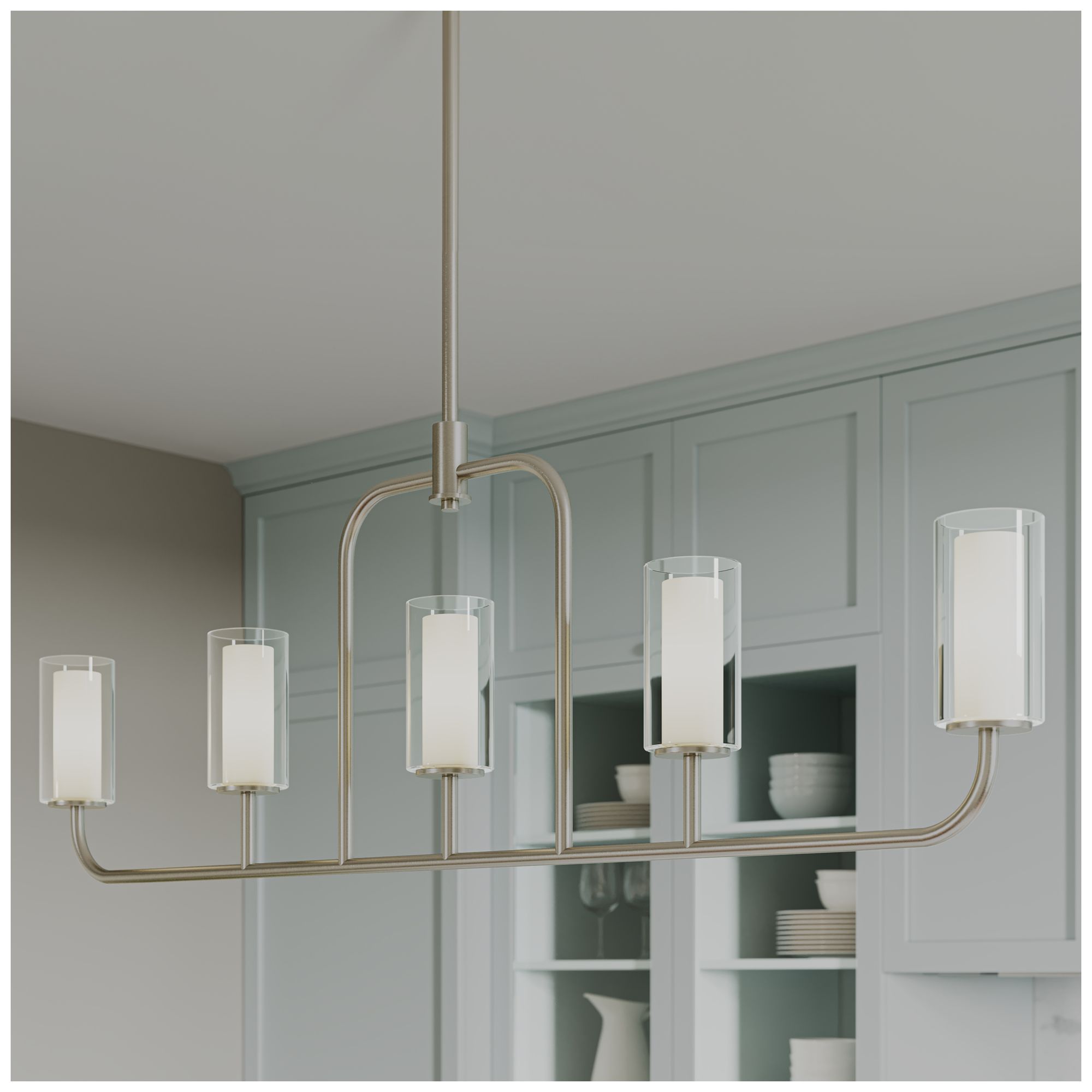 Mack Five-Light Linear Chandelier with Layered Glass Shades