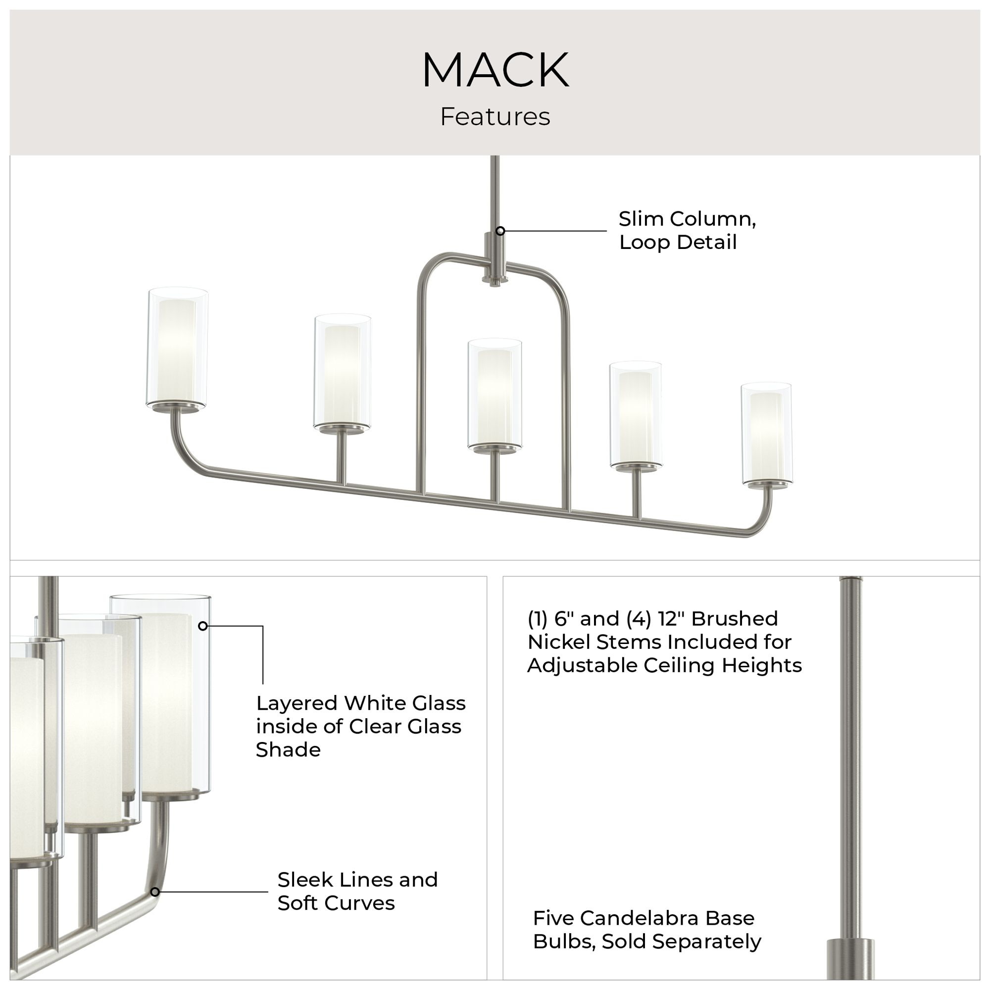 Mack Five-Light Linear Chandelier with Layered Glass Shades
