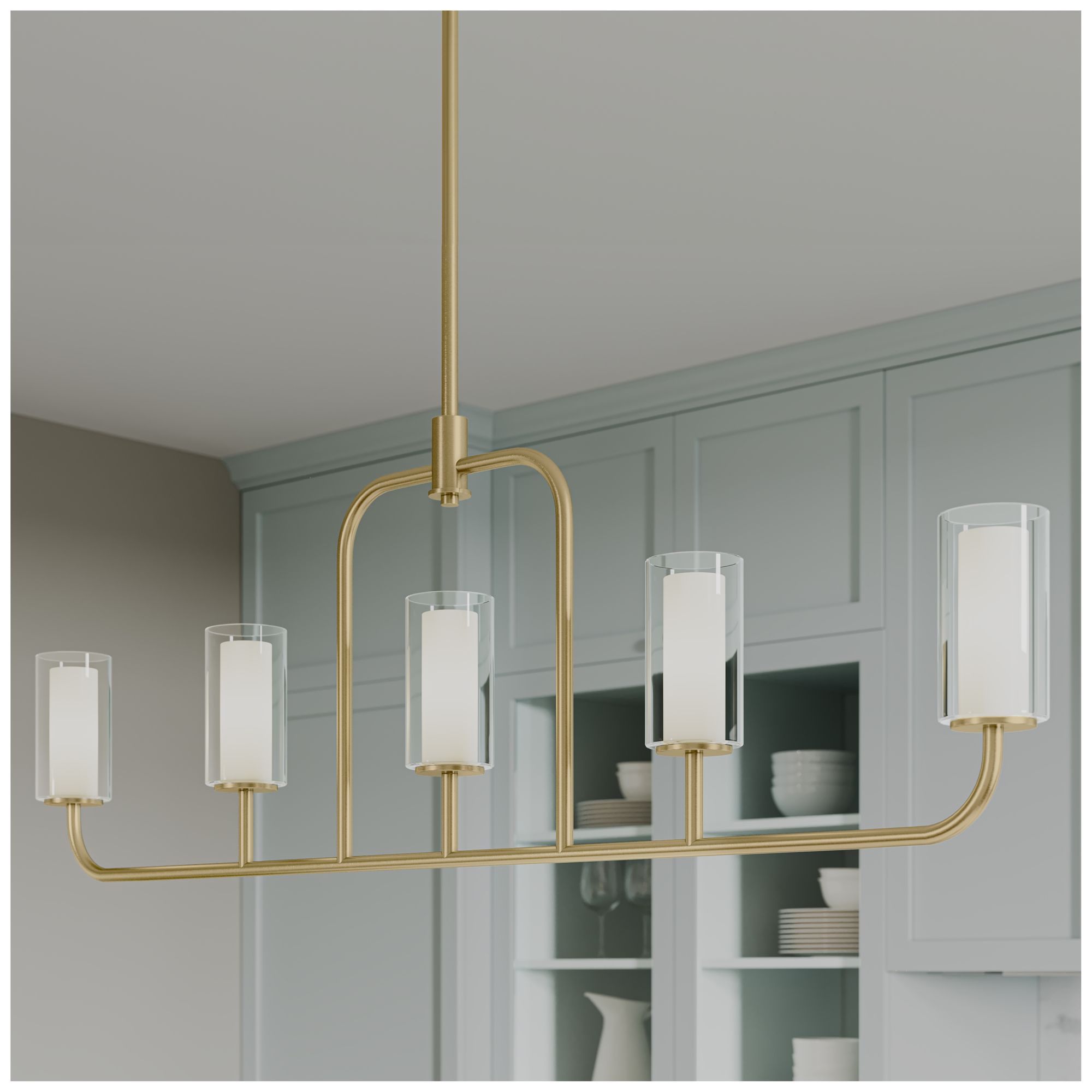 Mack Five-Light Linear Chandelier with Layered Glass Shades