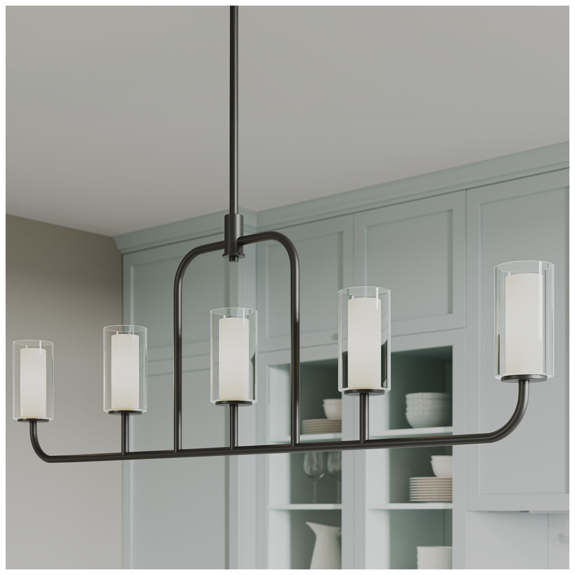 Mack Five-Light Linear Chandelier with Layered Glass Shades