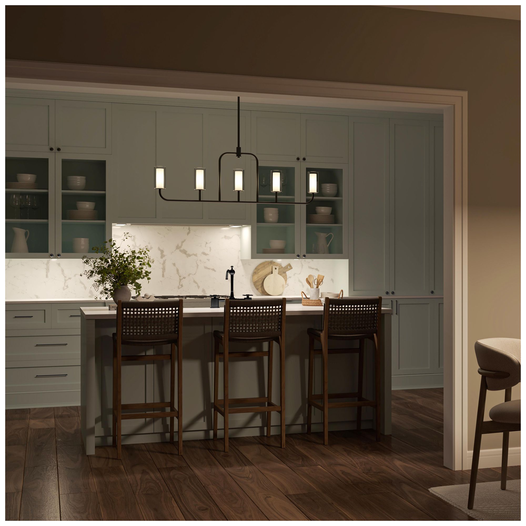 Image 5 Mack Five-Light Linear Chandelier with Layered Glass Shades more views