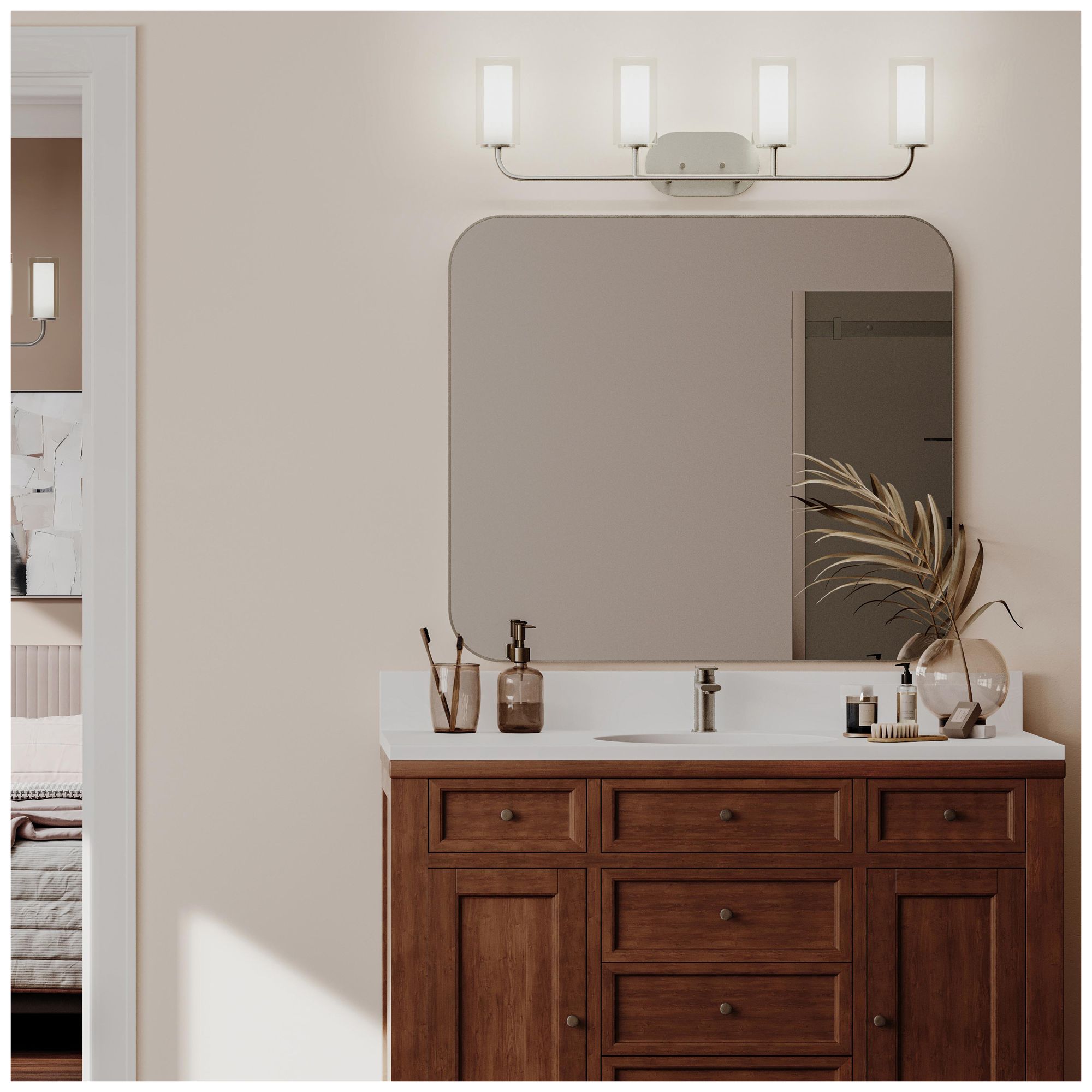 Image 4 Mack Four-Light Vanity Light with Layered Glass Shades more views