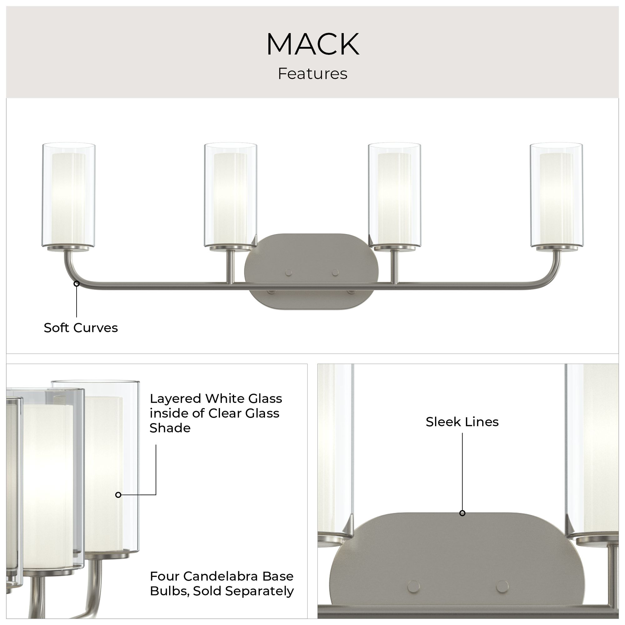 Mack Four-Light Vanity Light with Layered Glass Shades