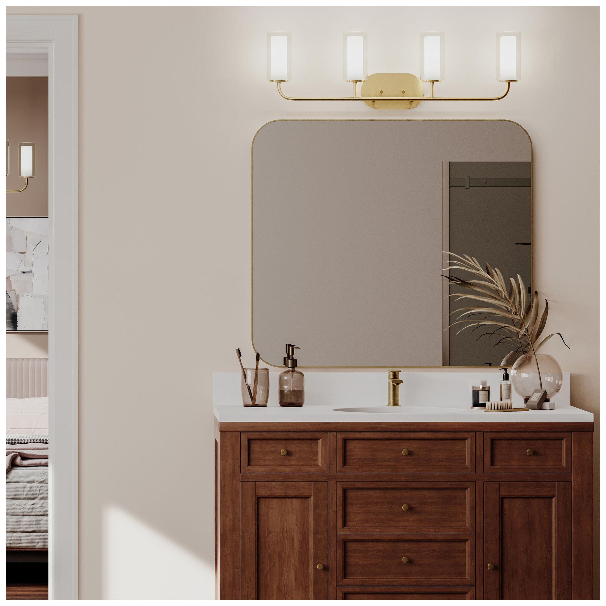 Image 3 Mack Four-Light Vanity Light with Layered Glass Shades more views