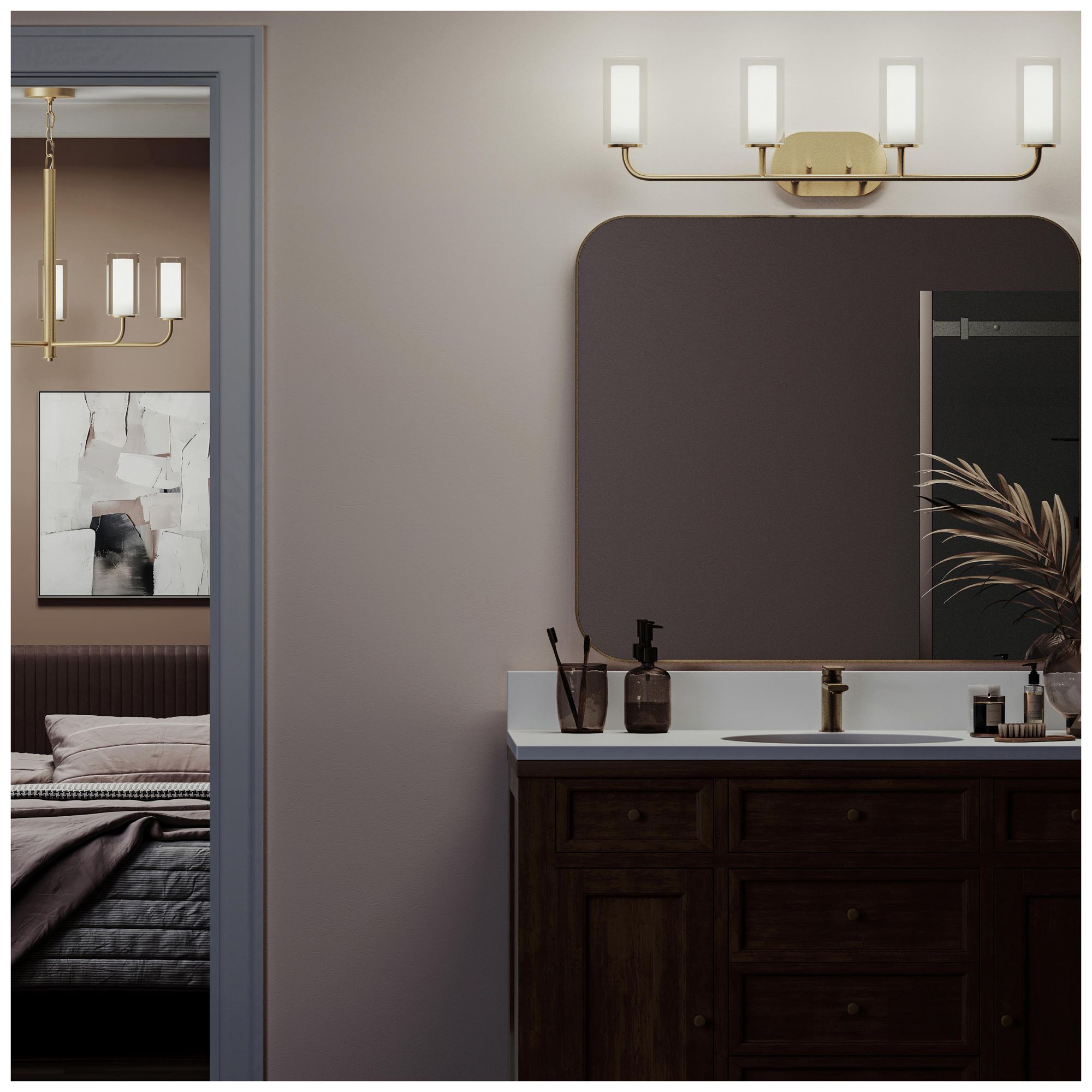 Image 5 Mack Four-Light Vanity Light with Layered Glass Shades more views