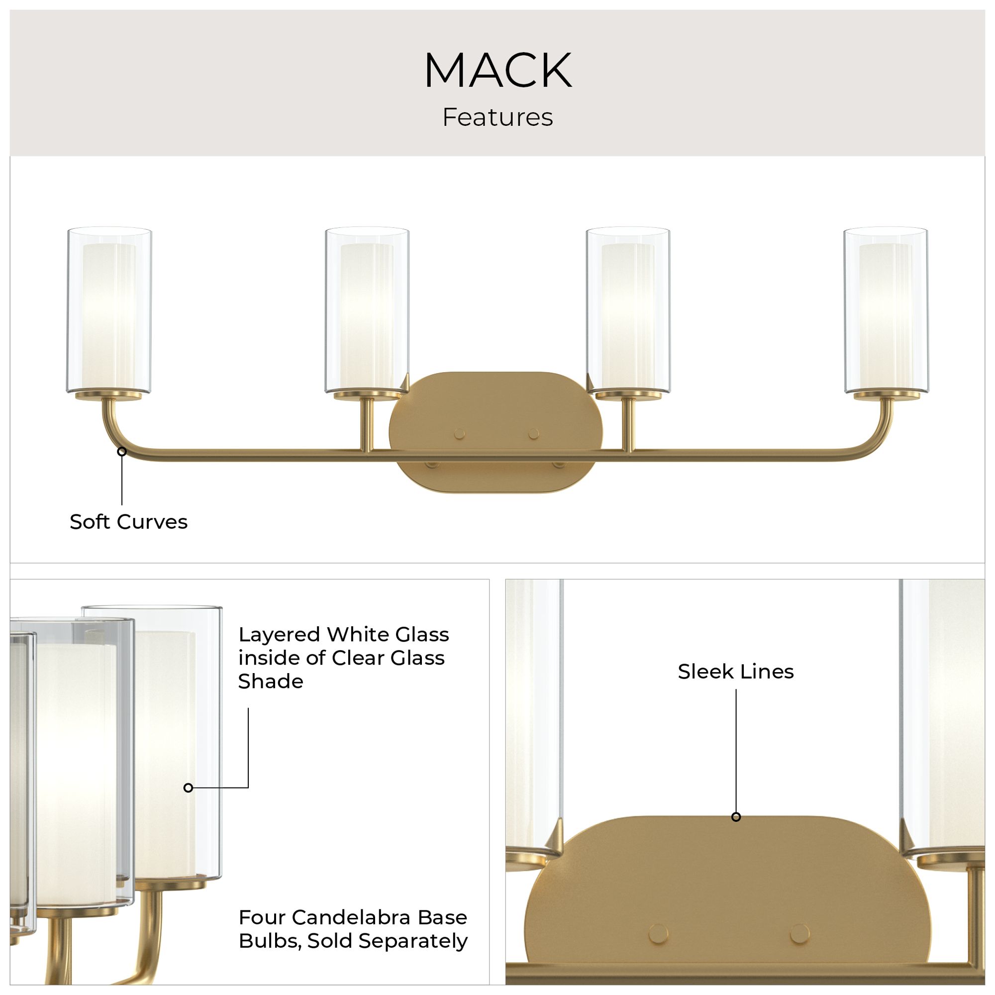 Mack Four-Light Vanity Light with Layered Glass Shades