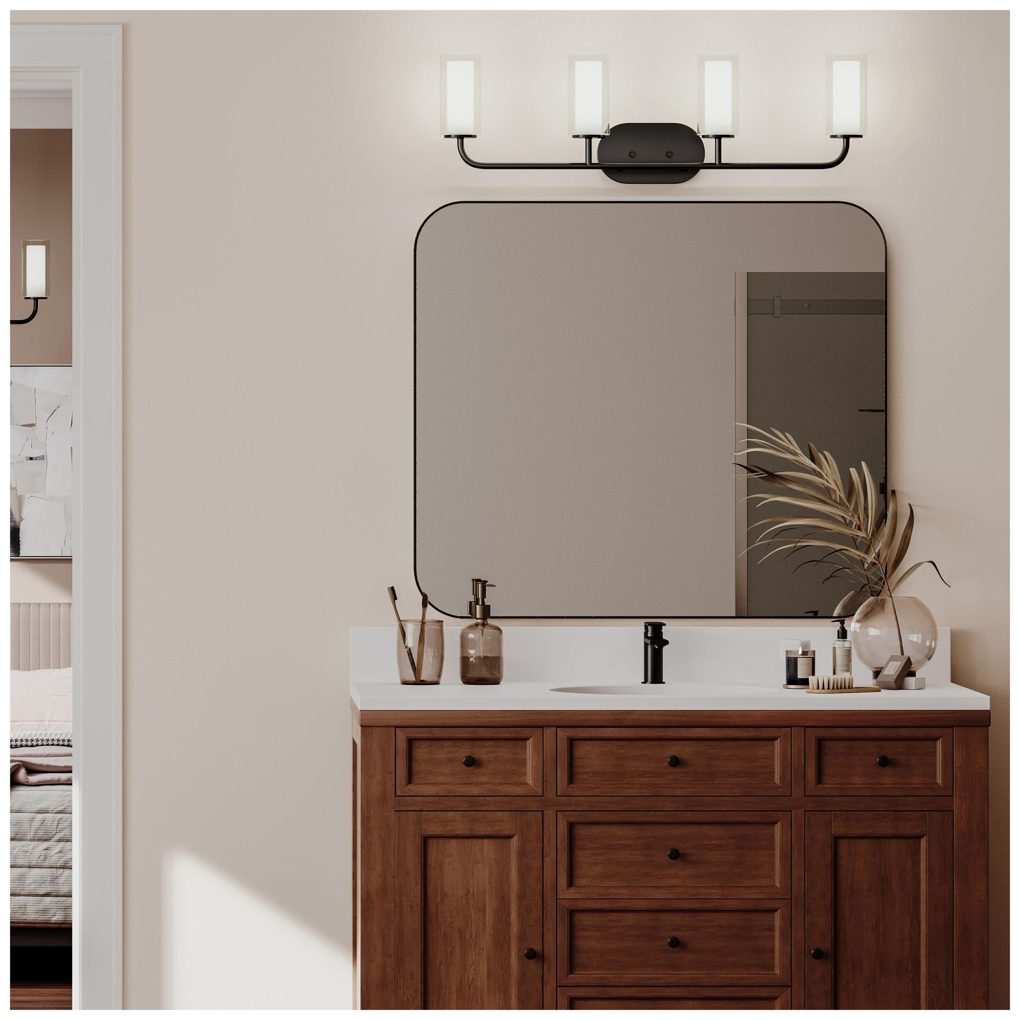 Image 3 Mack Four-Light Vanity Light with Layered Glass Shades more views