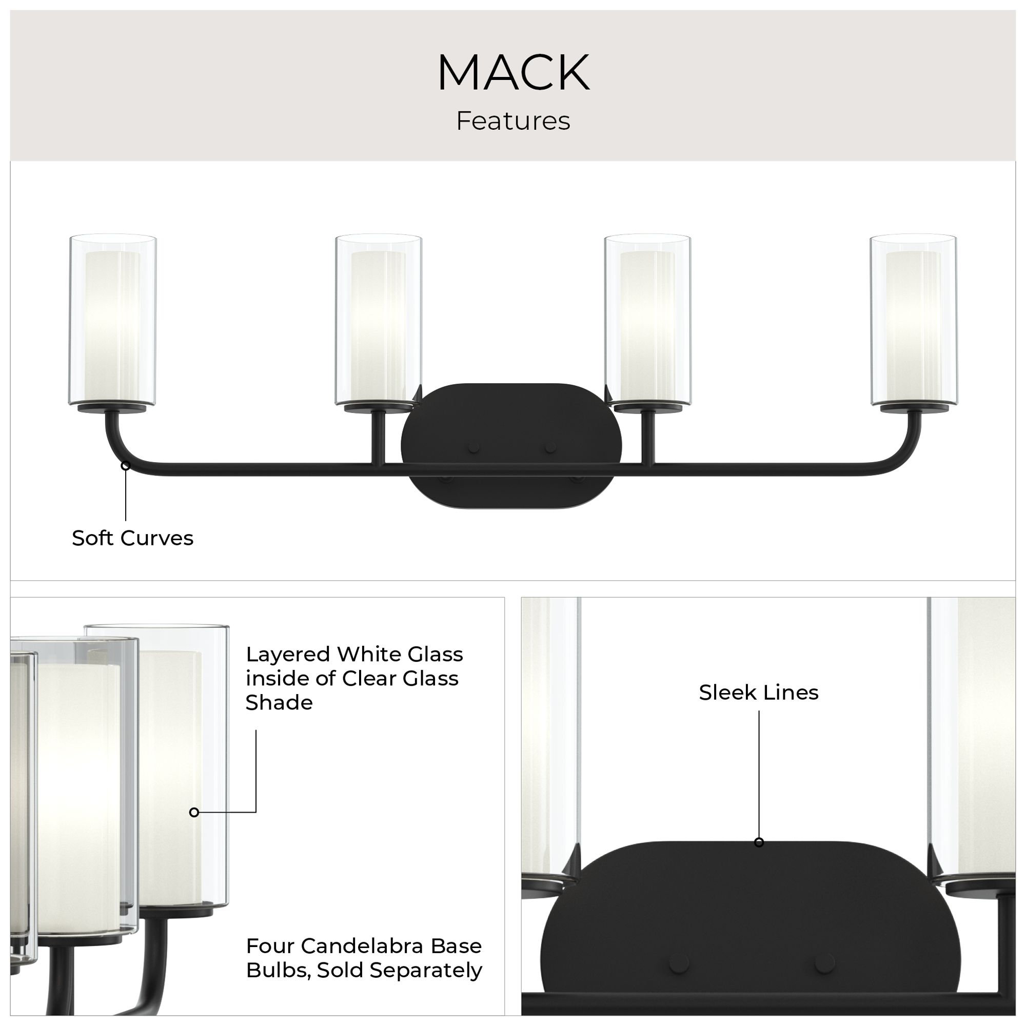 Mack Four-Light Vanity Light with Layered Glass Shades