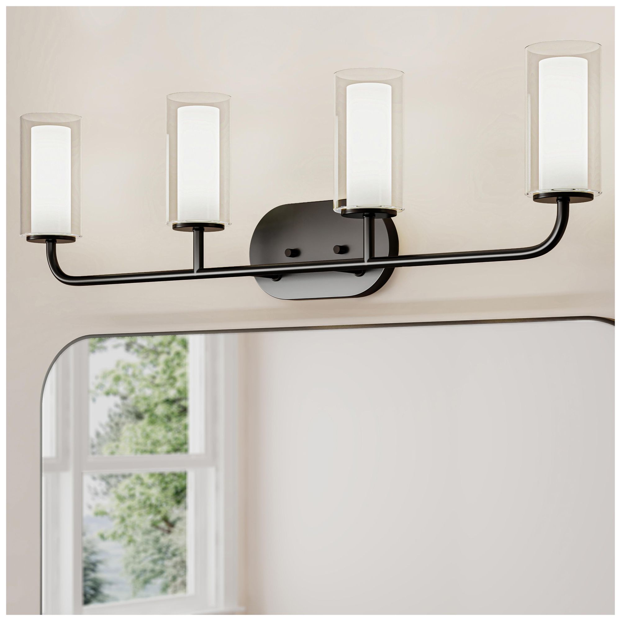 Mack Four-Light Vanity Light with Layered Glass Shades
