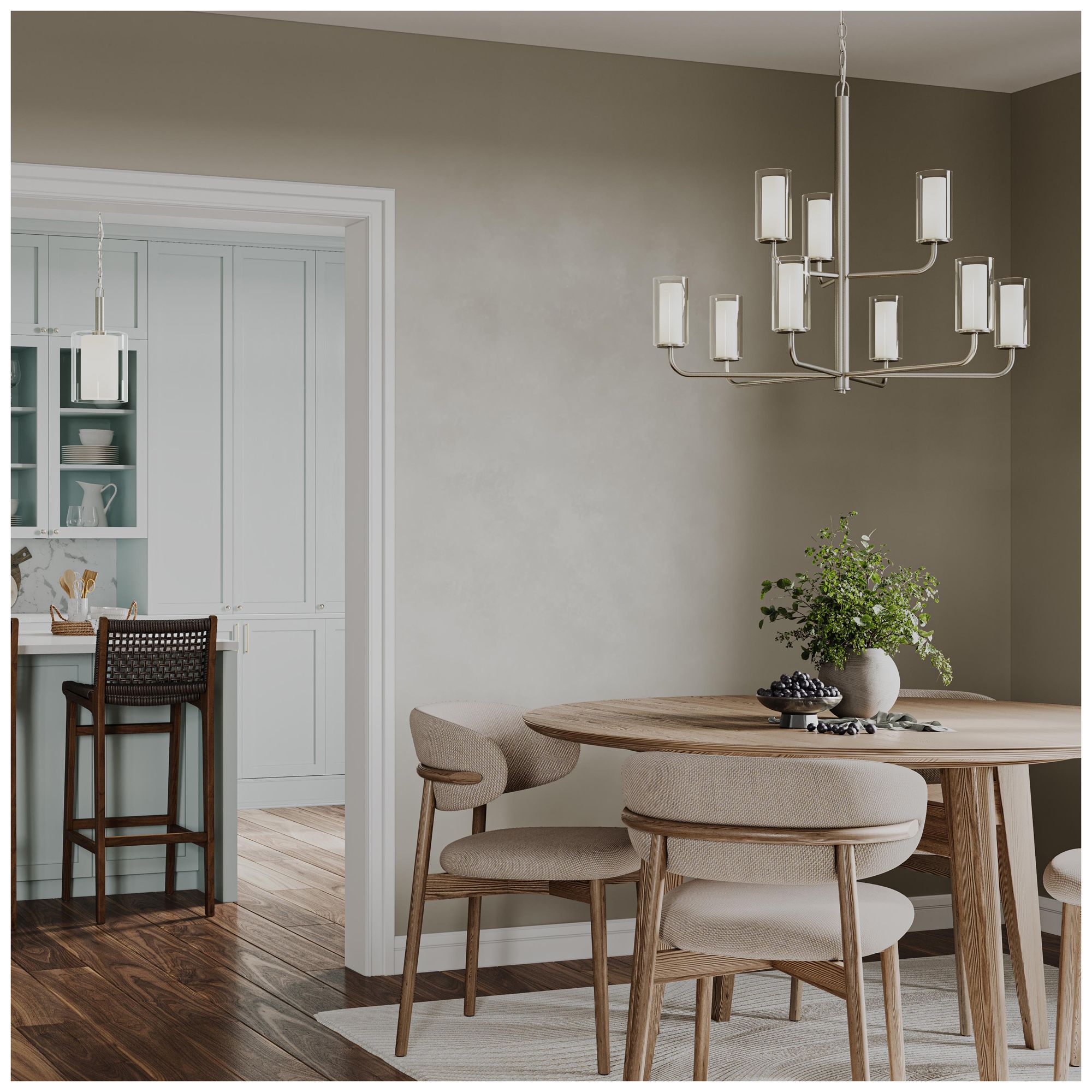 Mack Nine-Light Two-Tier Chandelier with Layered Glass Shades