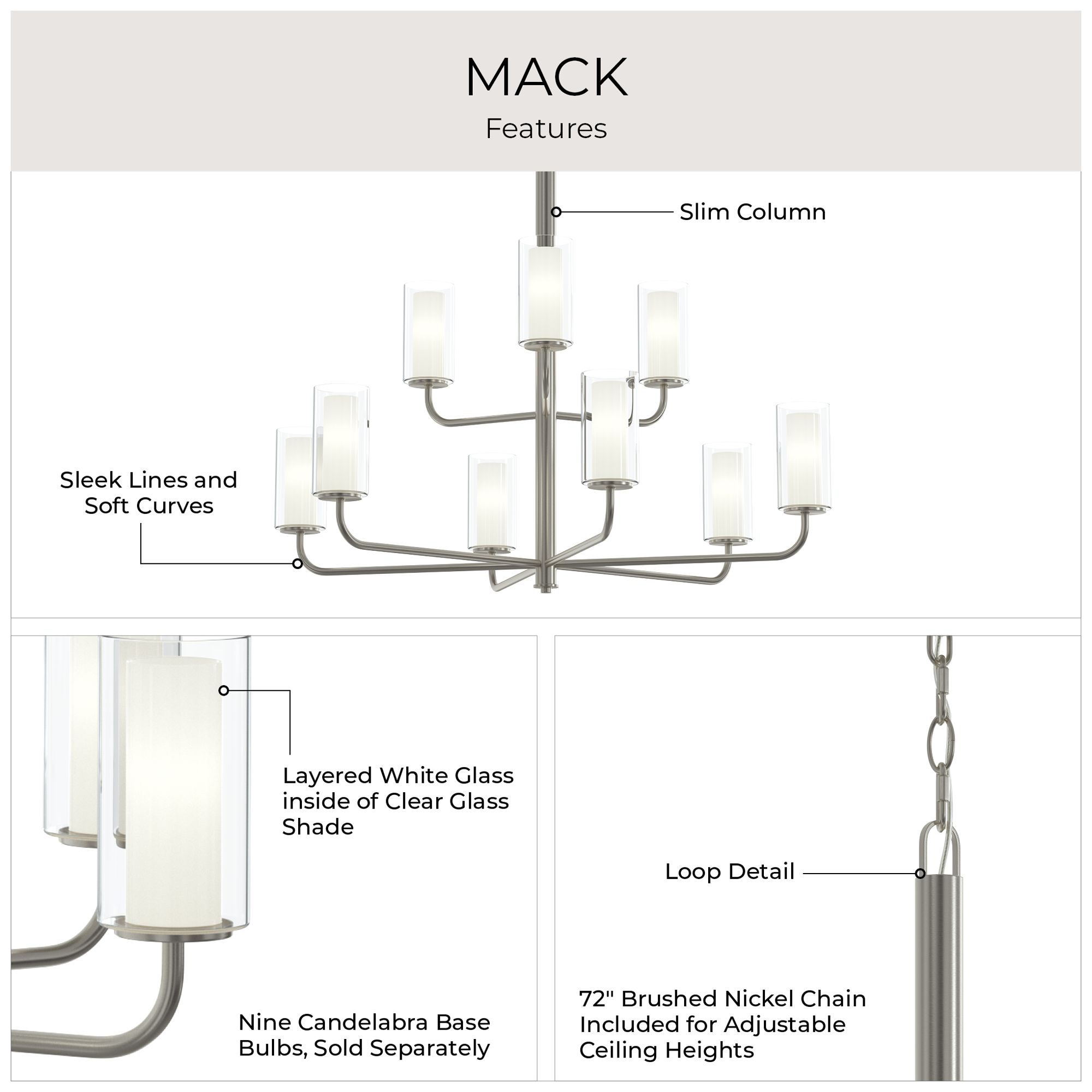 Mack Nine-Light Two-Tier Chandelier with Layered Glass Shades