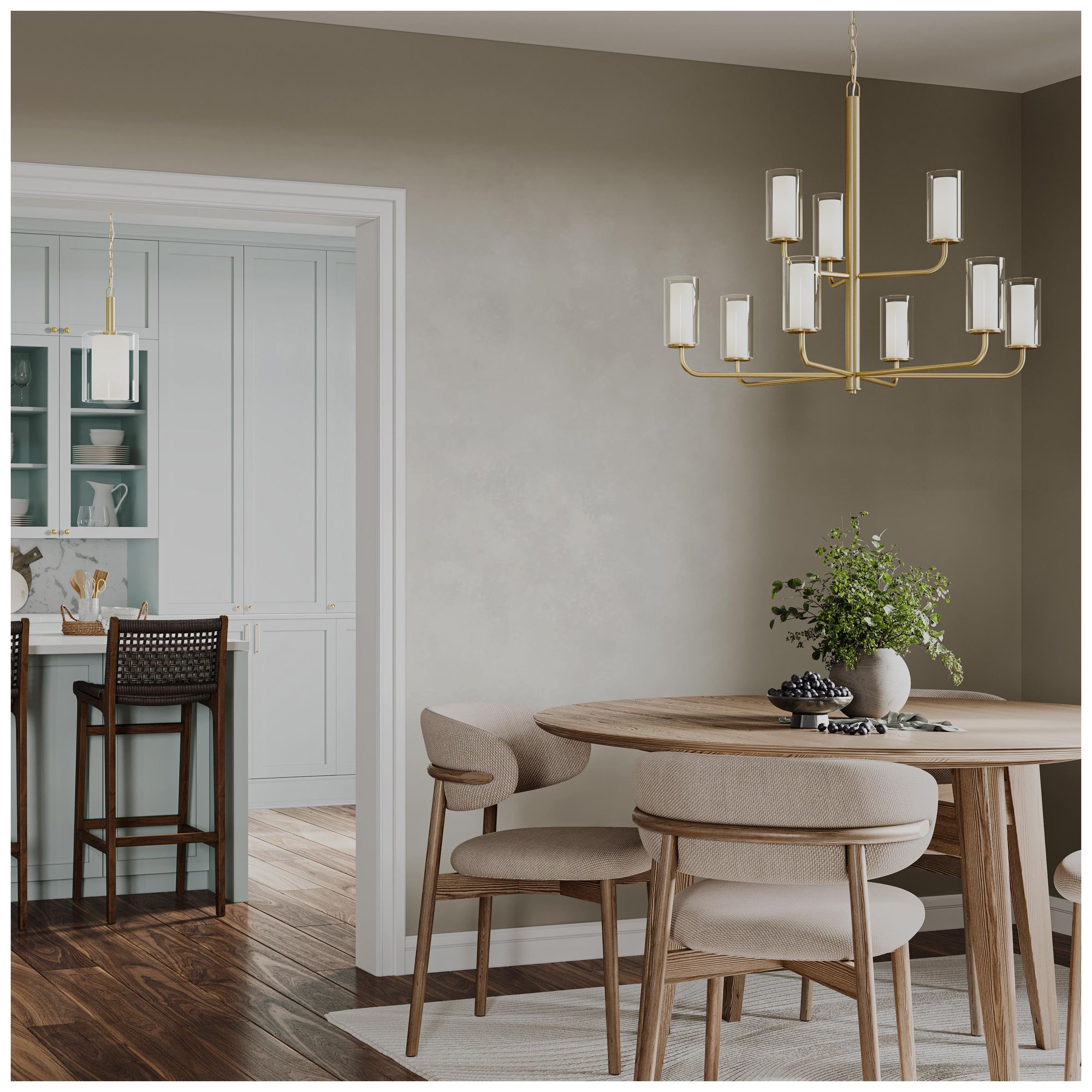 Mack Nine-Light Two-Tier Chandelier with Layered Glass Shades