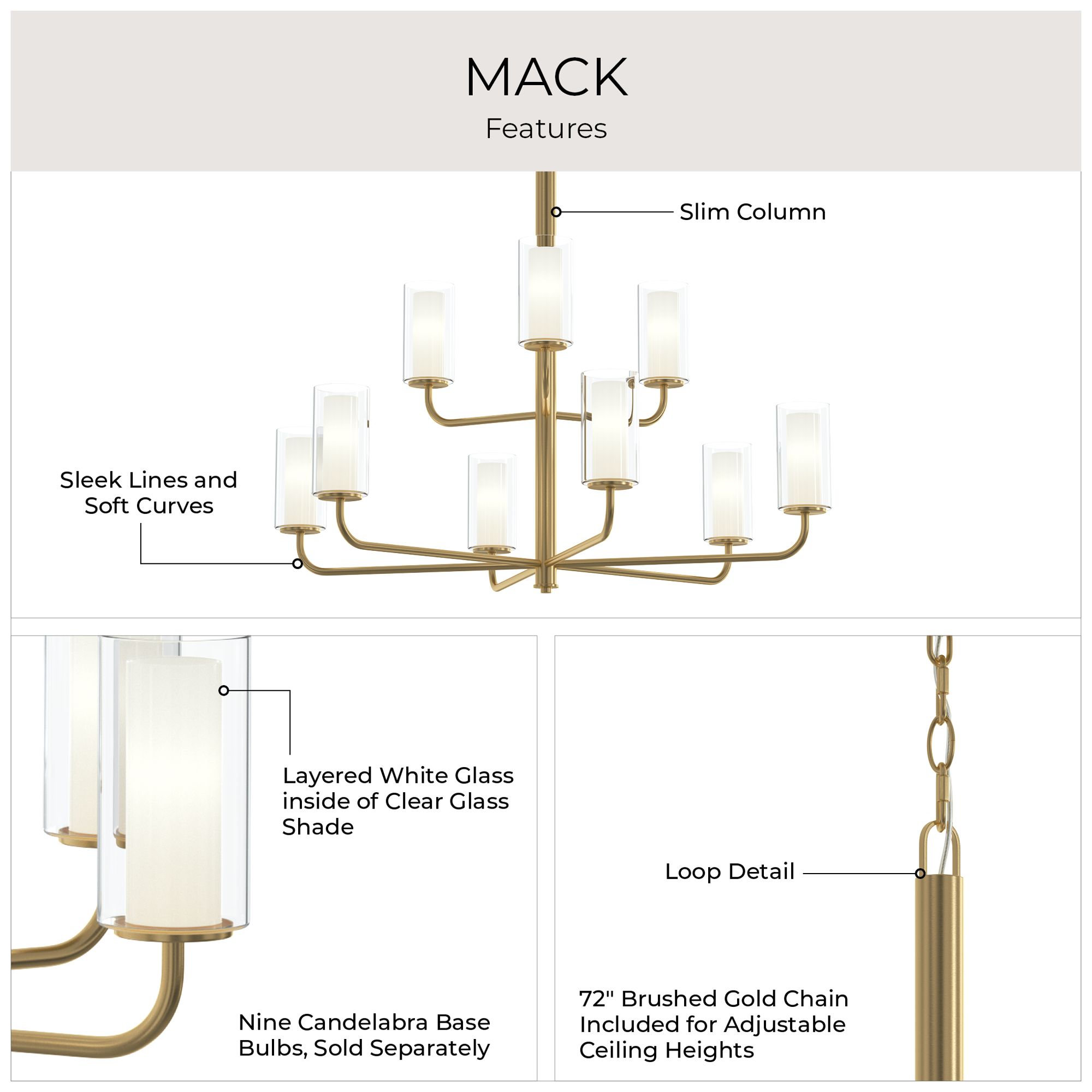 Mack Nine-Light Two-Tier Chandelier with Layered Glass Shades