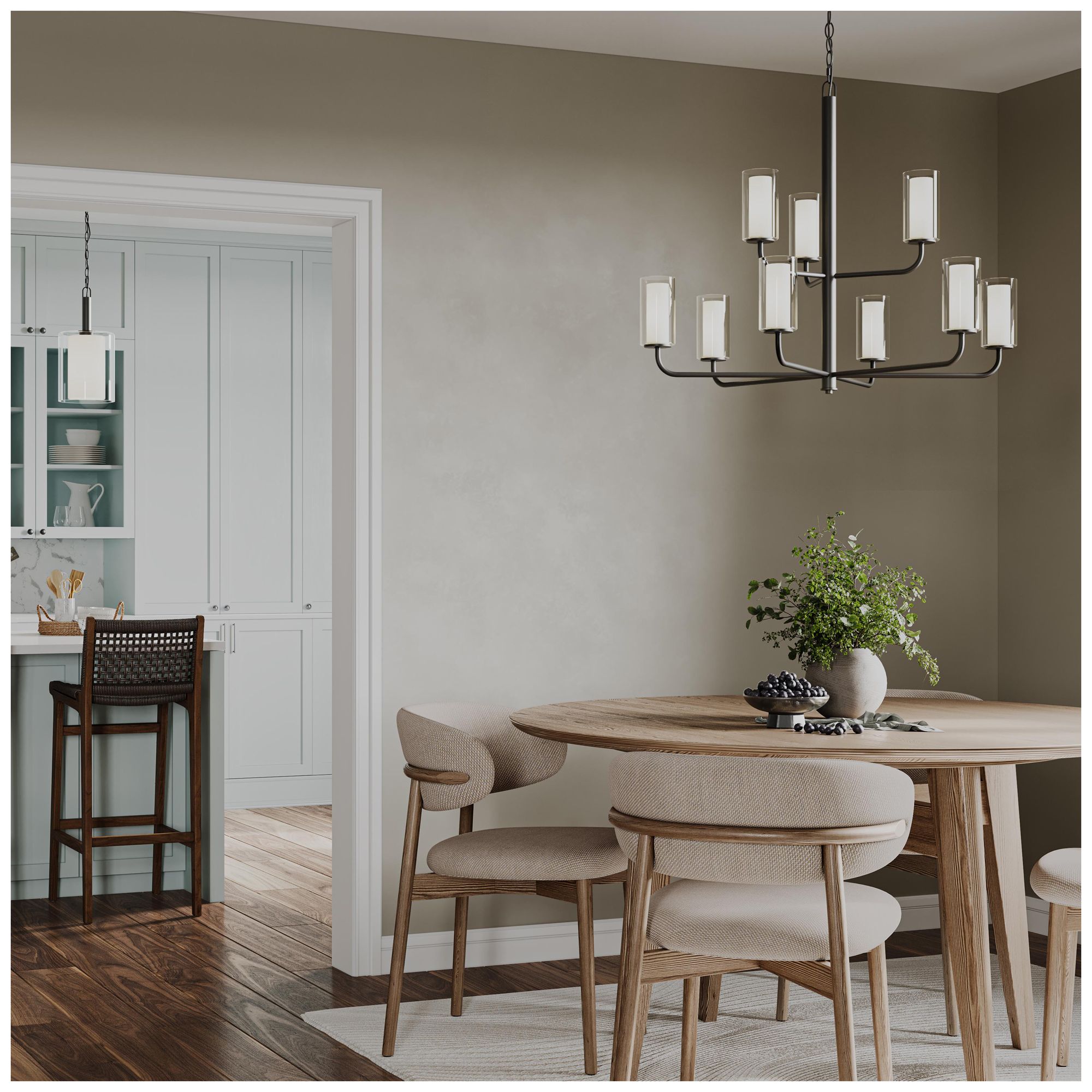 Mack Nine-Light Two-Tier Chandelier with Layered Glass Shades