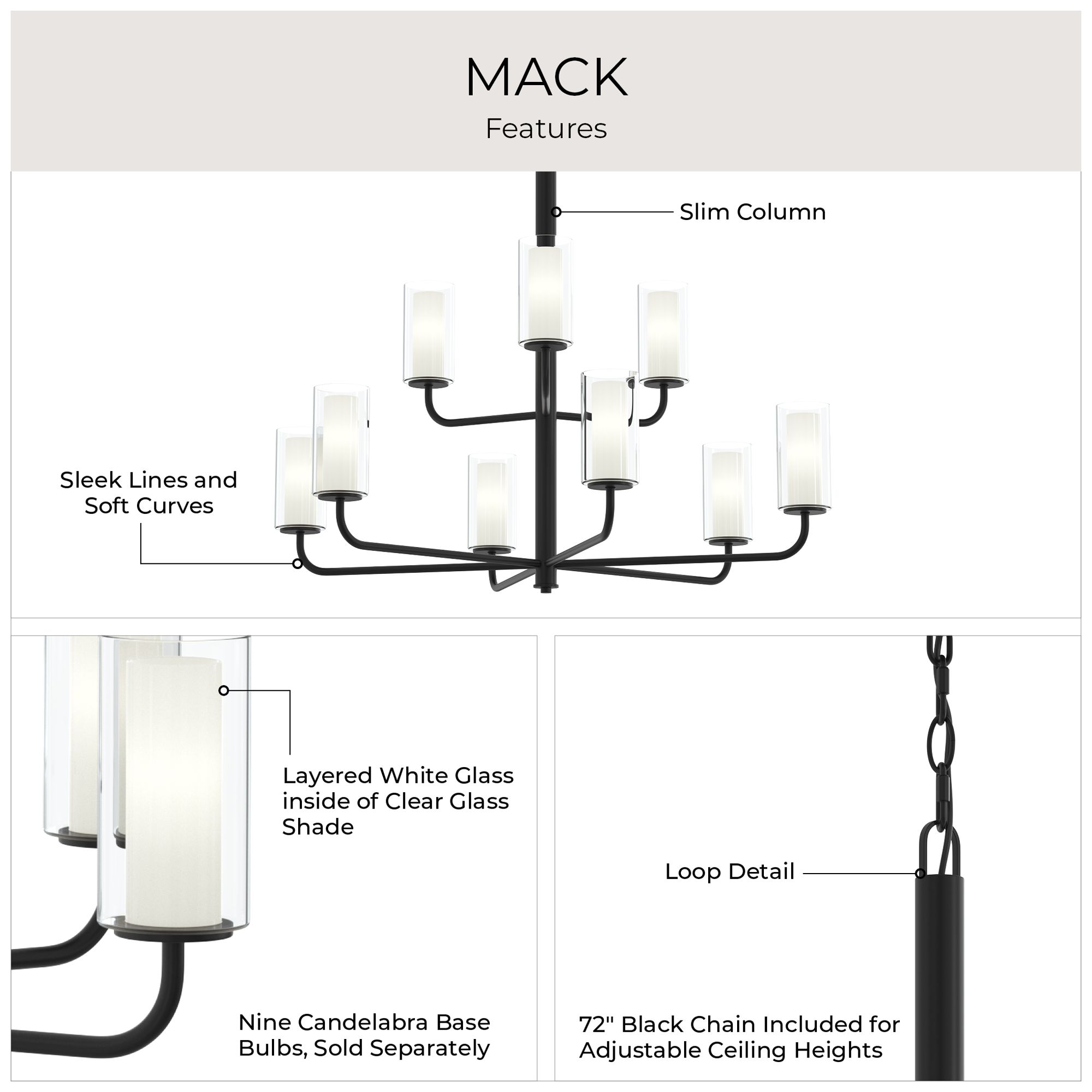 Mack Nine-Light Two-Tier Chandelier with Layered Glass Shades