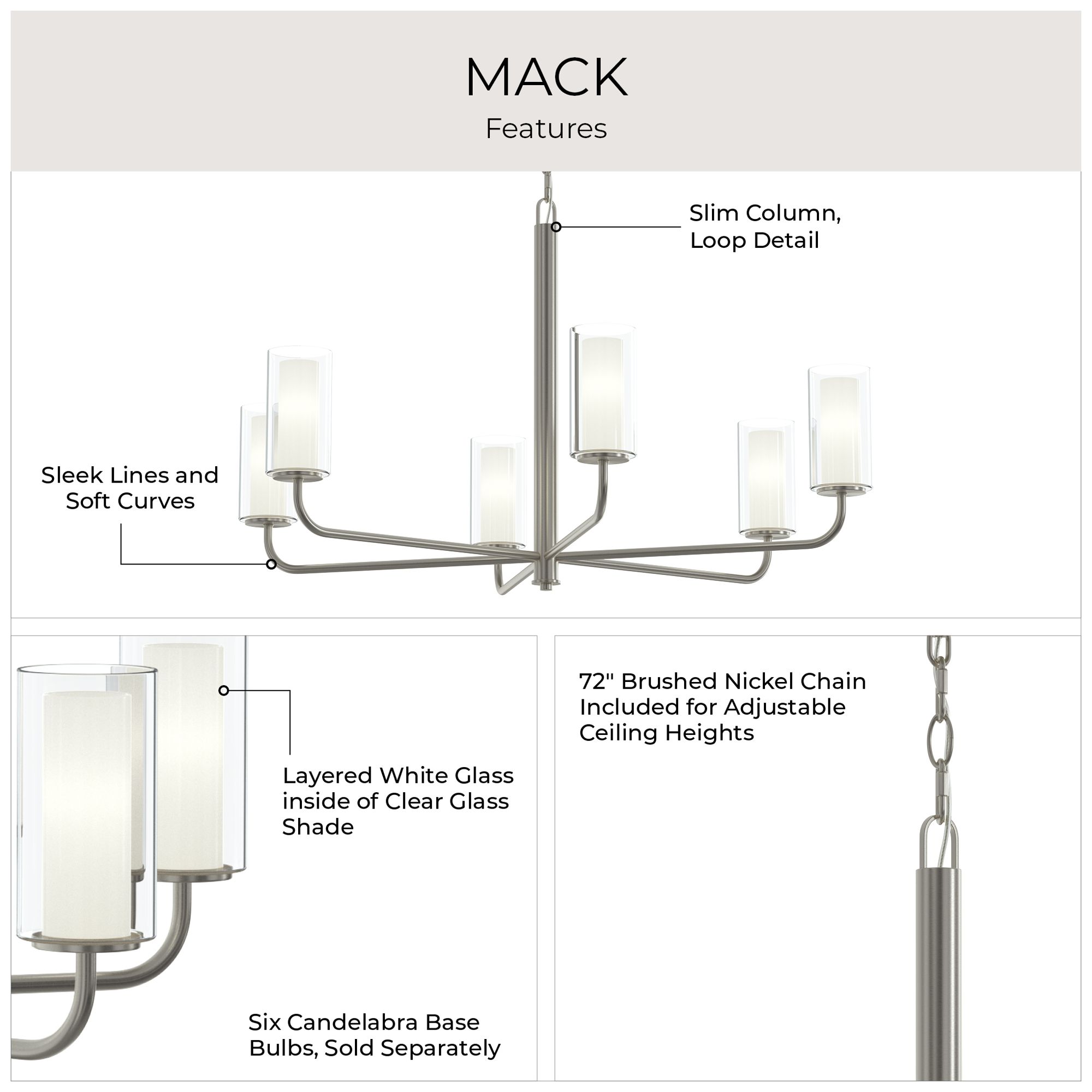 Mack Six-Light Chandelier with Layered Glass Shades