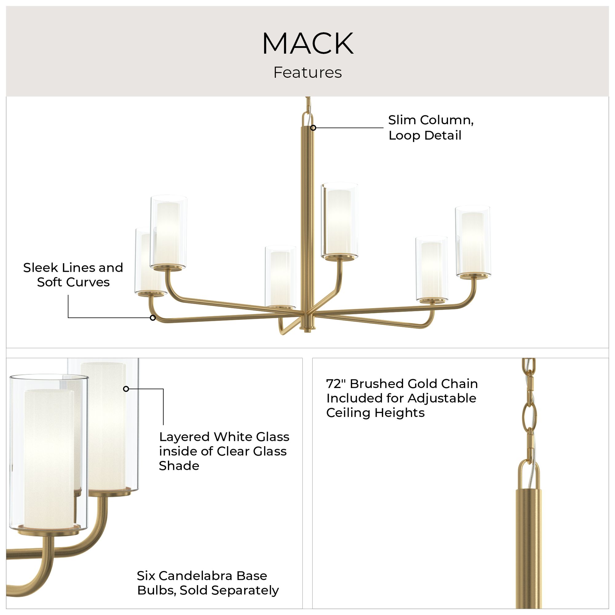 Mack Six-Light Chandelier with Layered Glass Shades