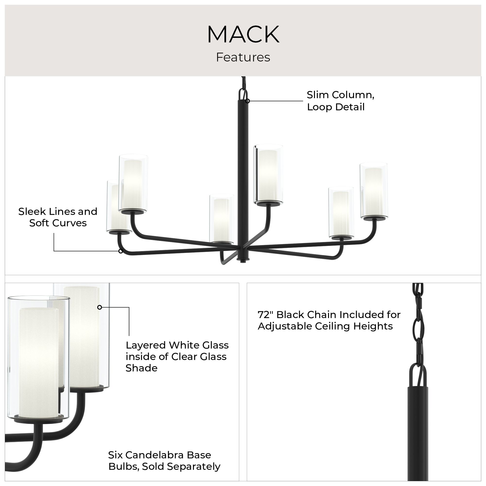 Mack Six-Light Chandelier with Layered Glass Shades
