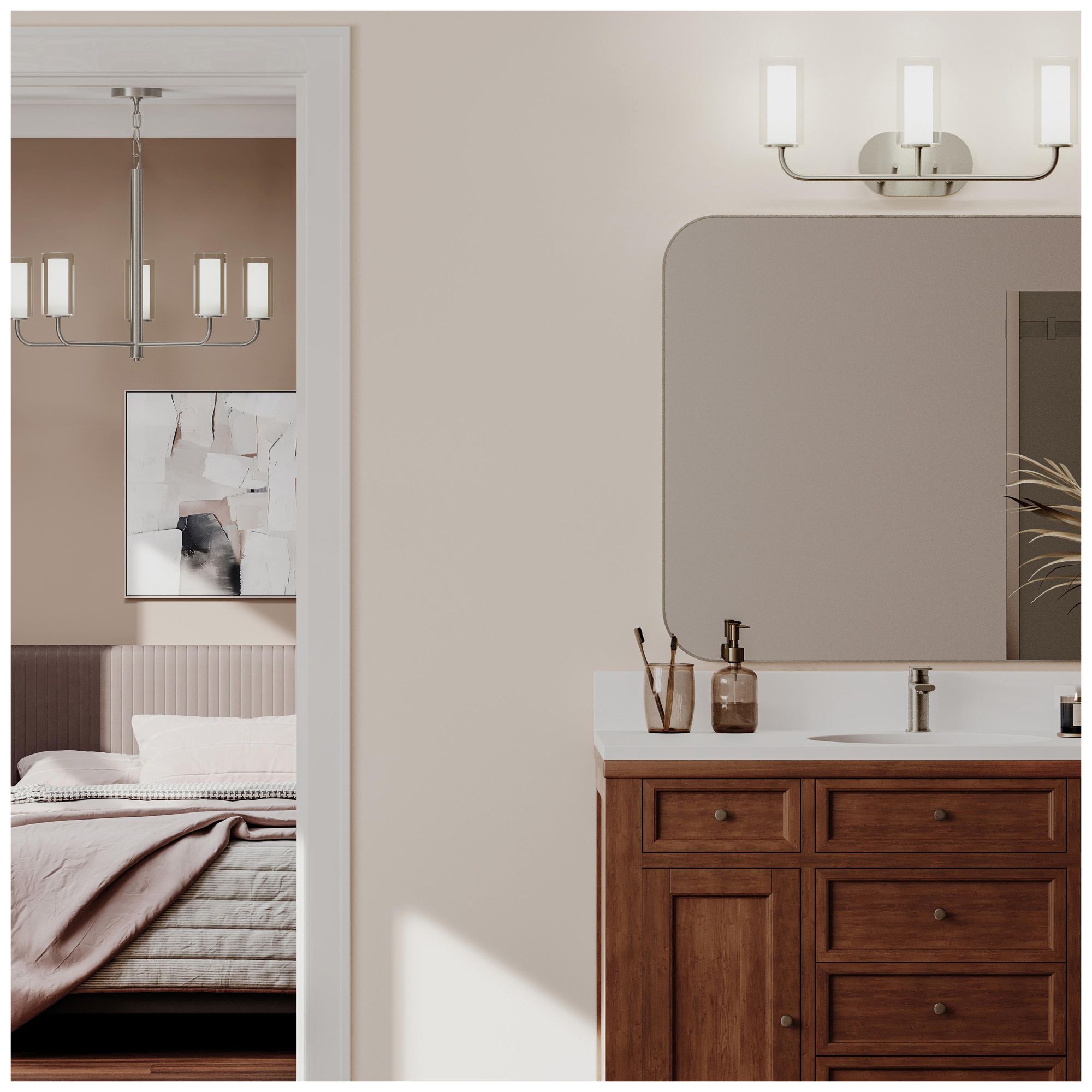 Image 3 Mack Three-Light Vanity Light with Layered Glass Shades more views