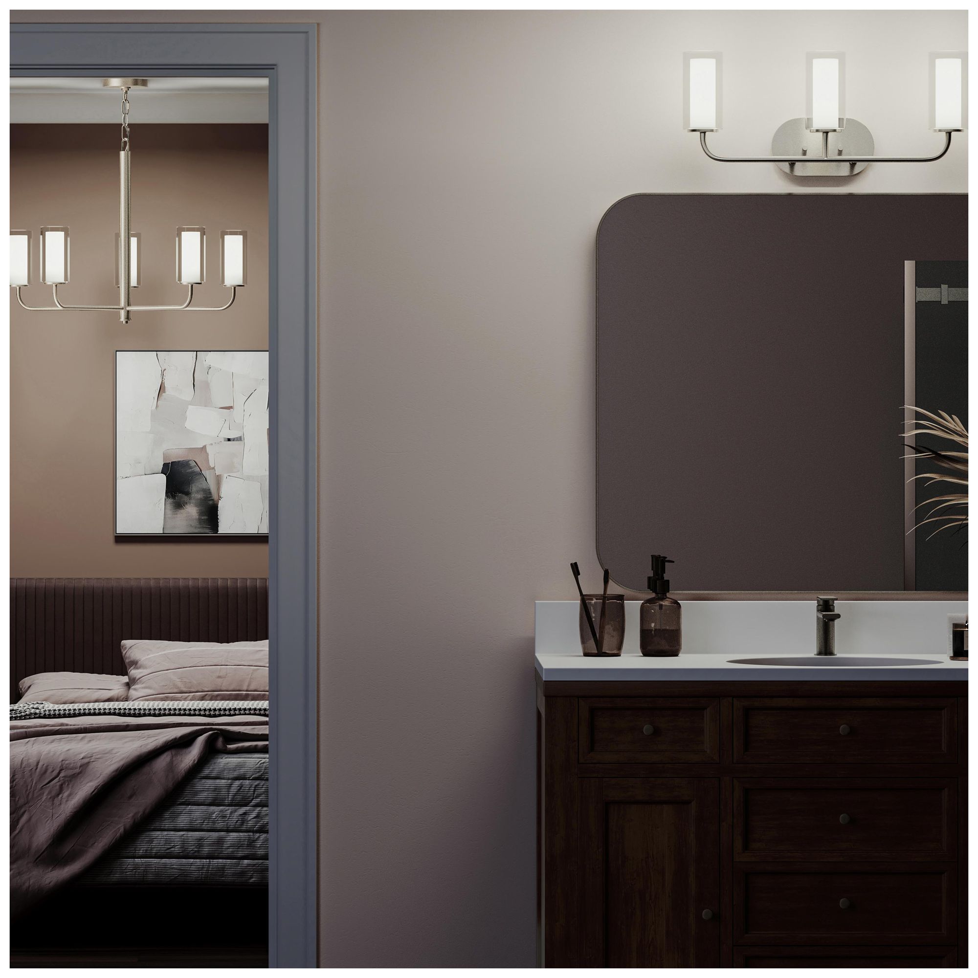 Image 5 Mack Three-Light Vanity Light with Layered Glass Shades more views