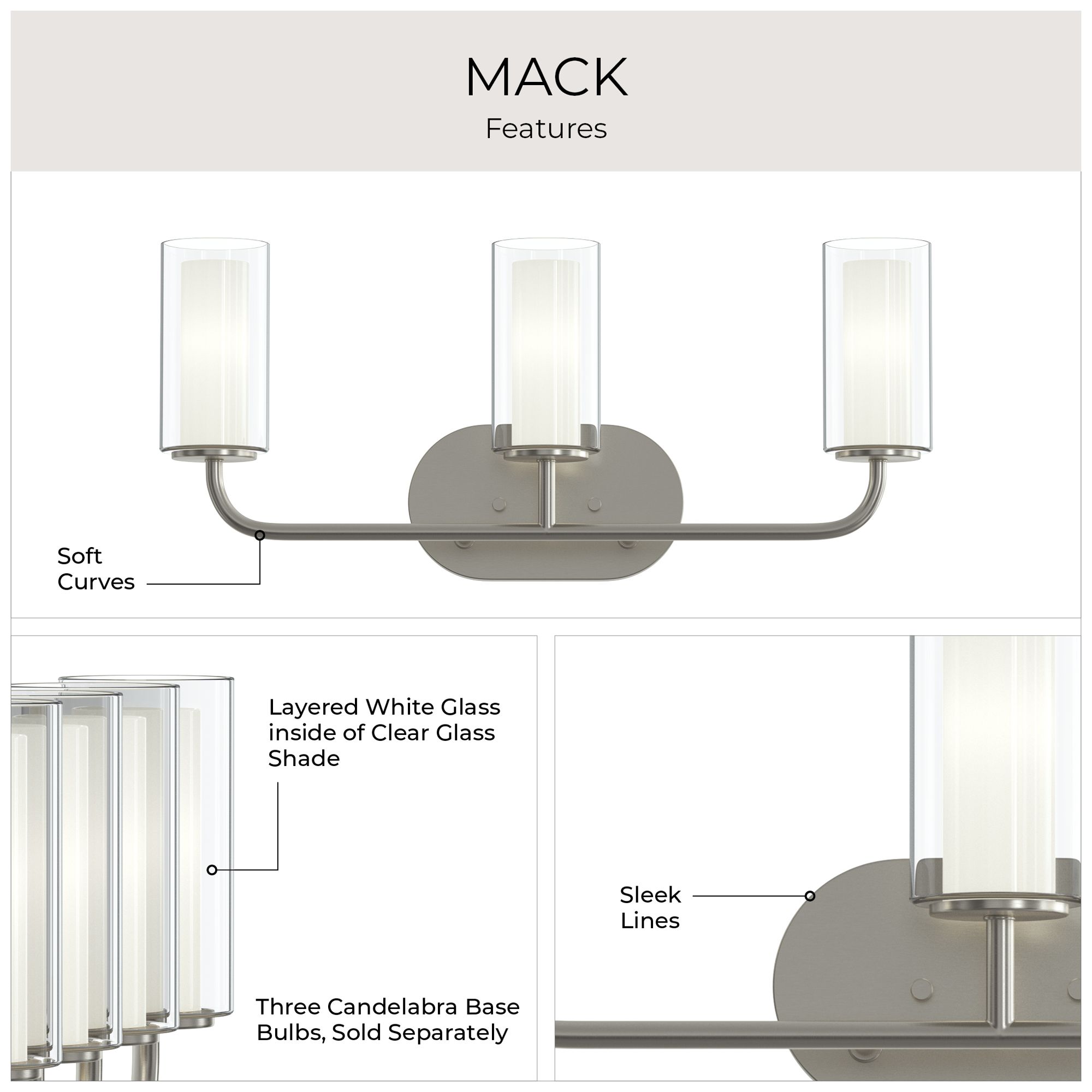 Mack Three-Light Vanity Light with Layered Glass Shades