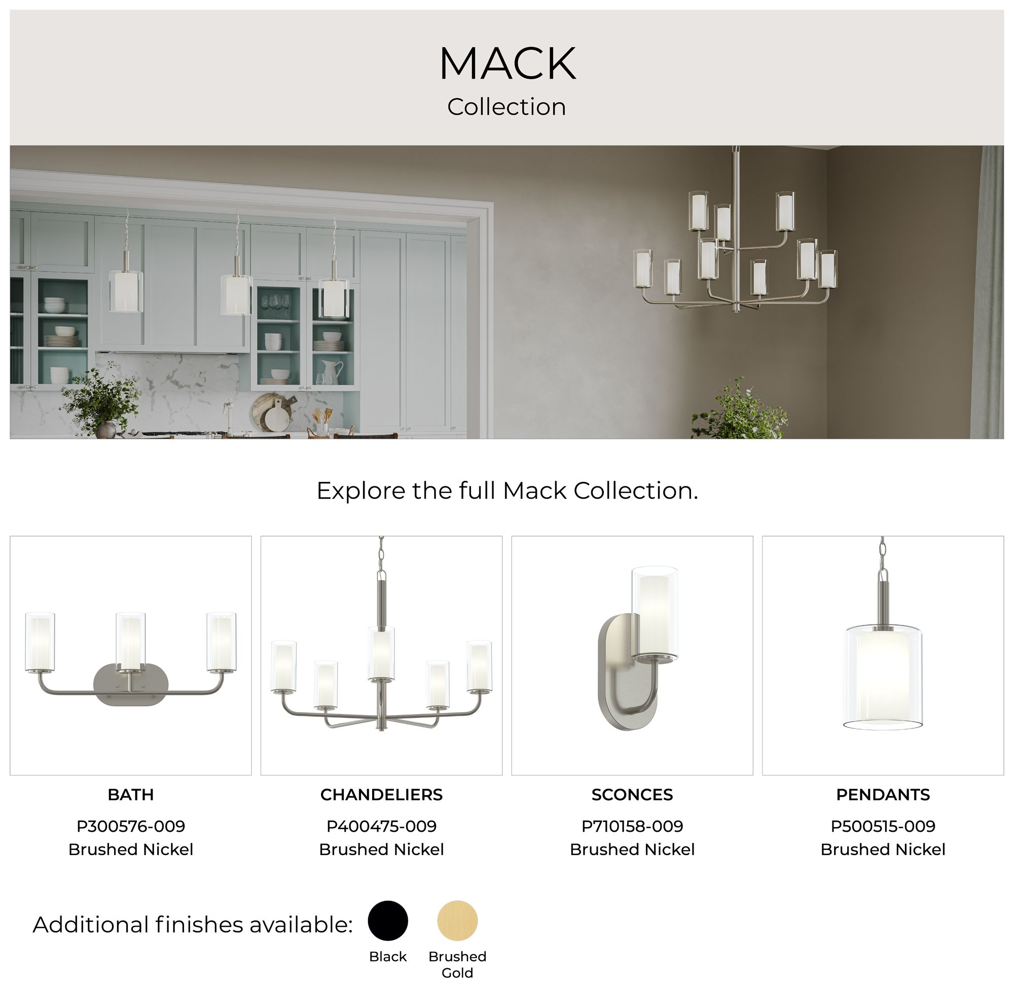 Mack Three-Light Vanity Light with Layered Glass Shades
