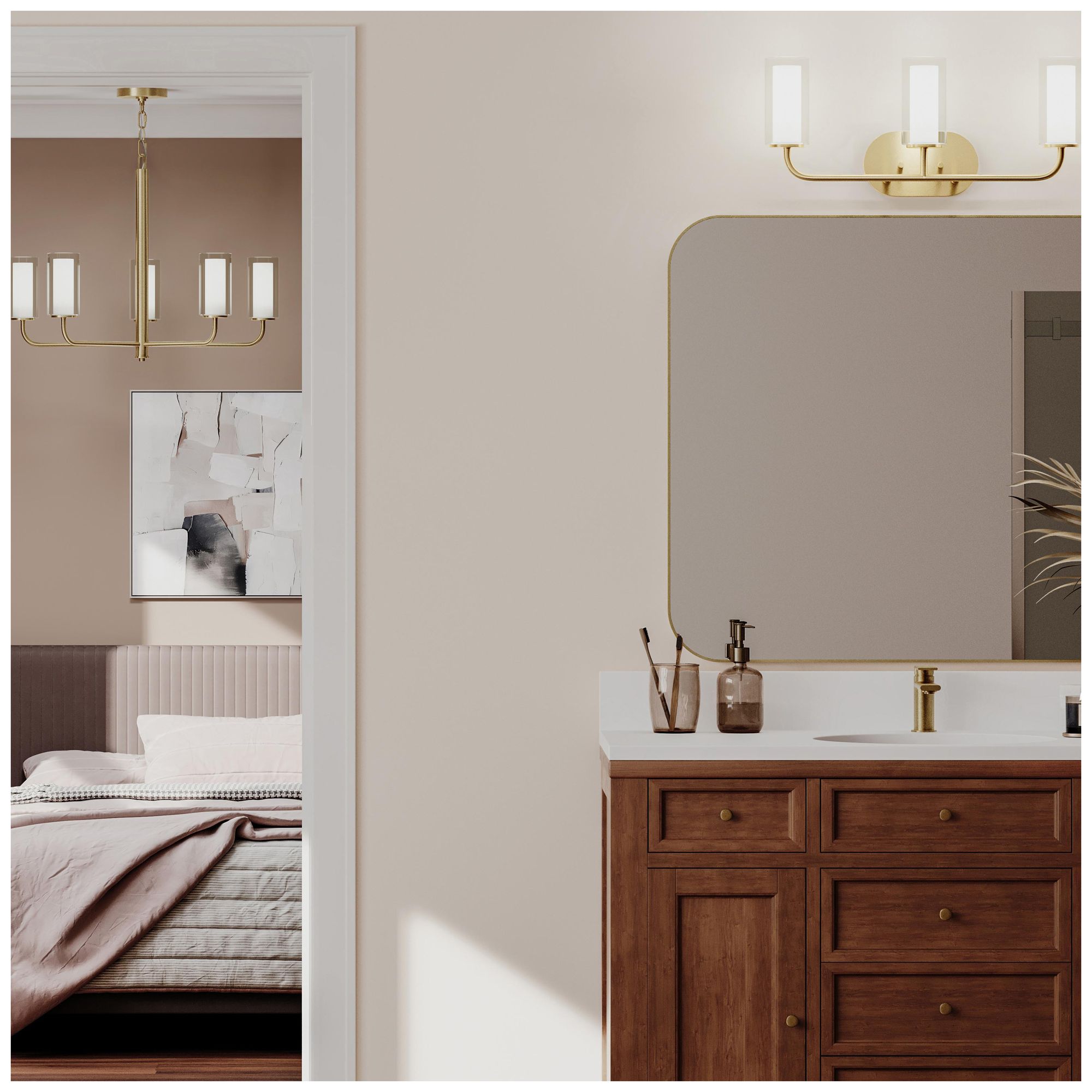 Image 3 Mack Three-Light Vanity Light with Layered Glass Shades more views