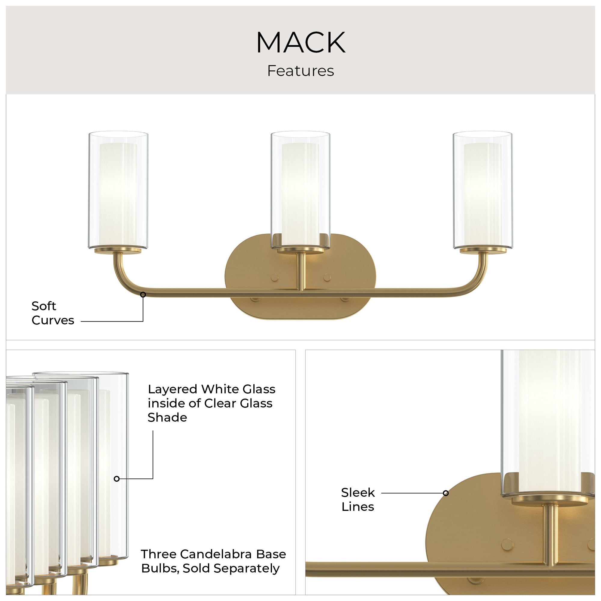 Mack Three-Light Vanity Light with Layered Glass Shades